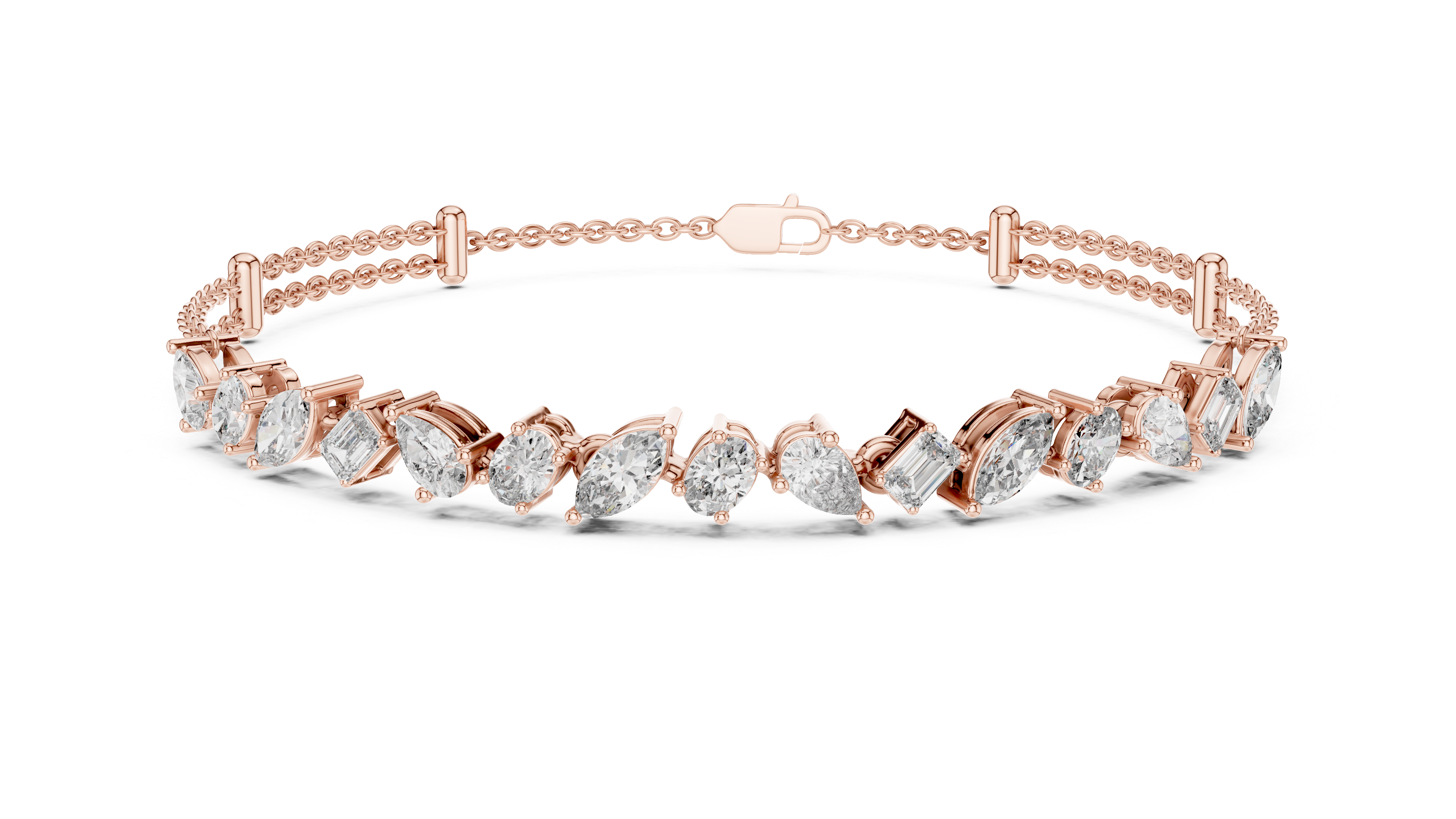 Elegant Diamond Chain Bracelet in White Gold | Multi Layer Mixed Shape Diamond Bracelet for Women