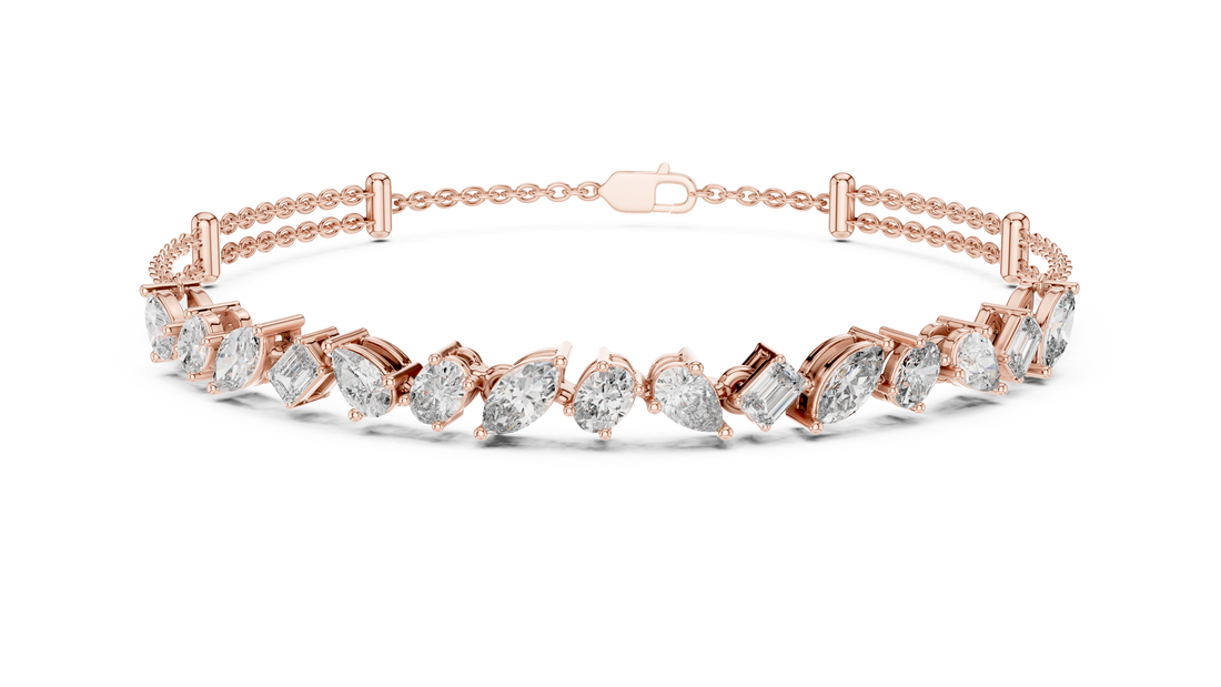 Elegant Diamond Chain Bracelet in White Gold | Multi Layer Mixed Shape Diamond Bracelet for Women