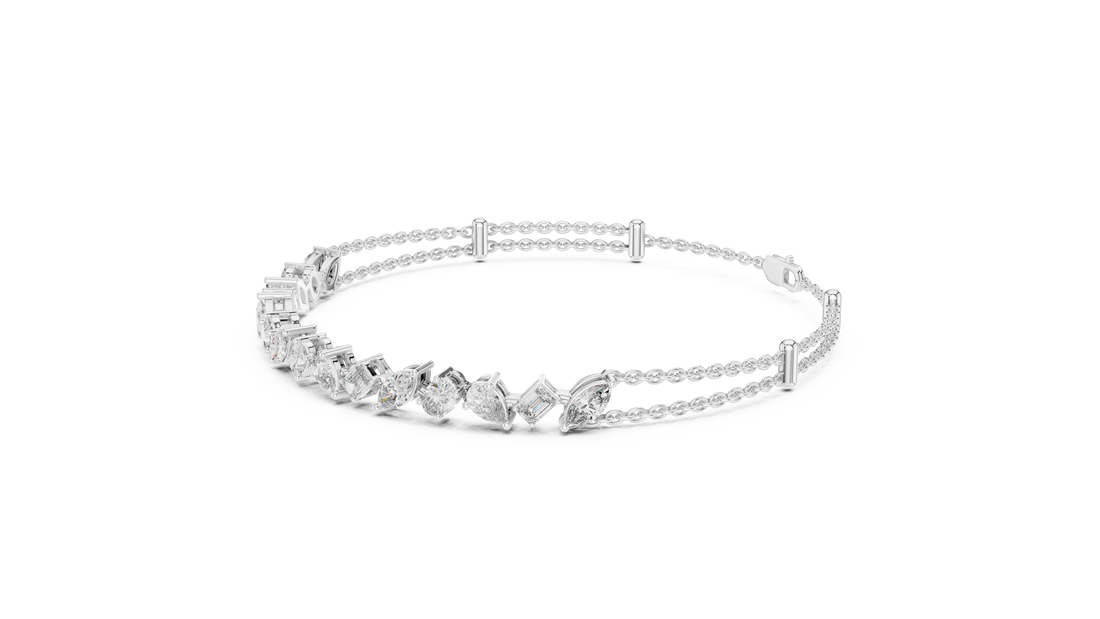 Elegant Diamond Chain Bracelet in White Gold | Multi Layer Mixed Shape Diamond Bracelet for Women