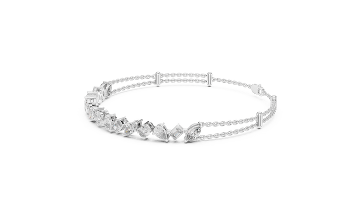 Elegant Diamond Chain Bracelet in White Gold | Multi Layer Mixed Shape Diamond Bracelet for Women