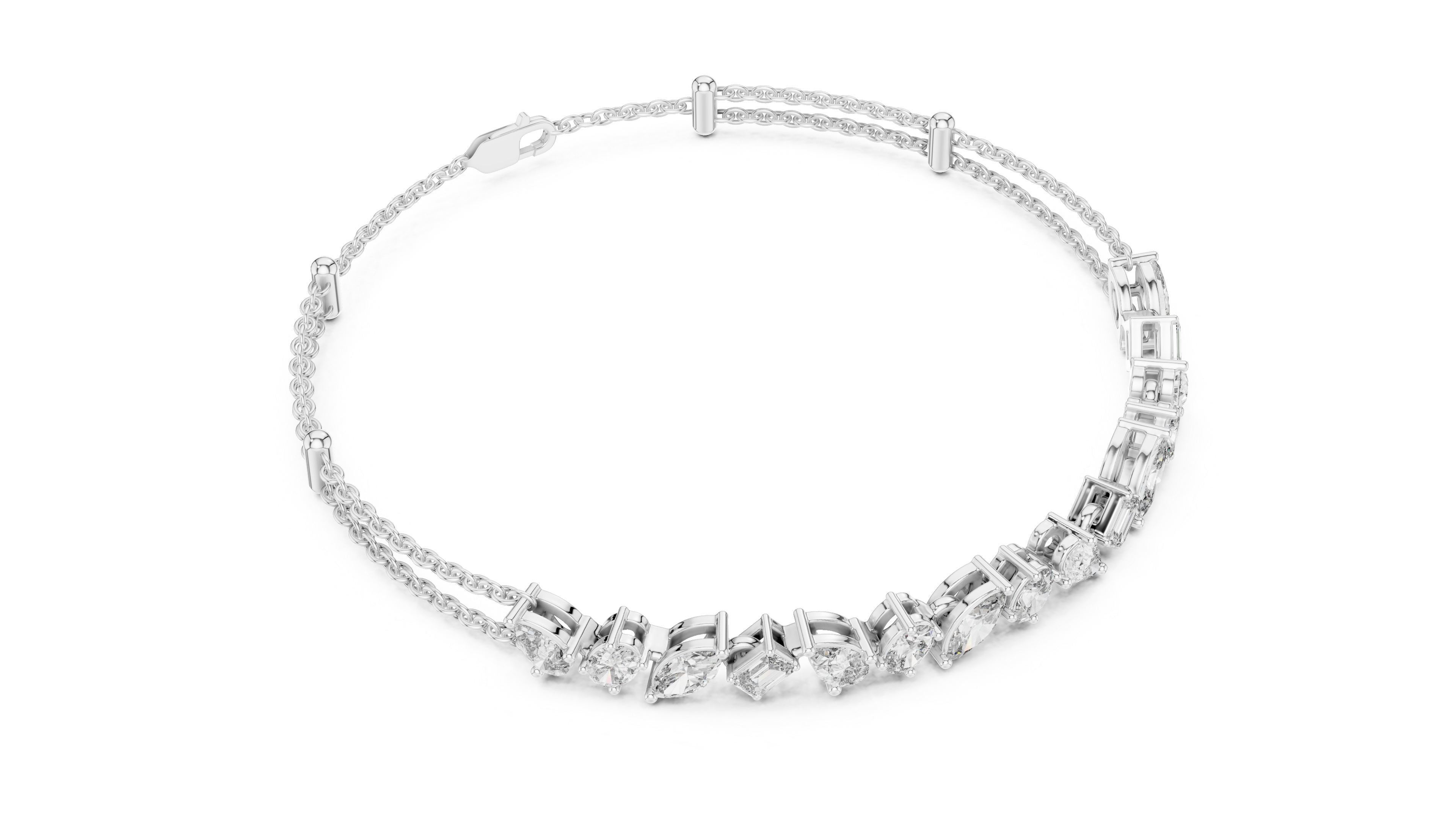 Elegant Diamond Chain Bracelet in White Gold | Multi Layer Mixed Shape Diamond Bracelet for Women