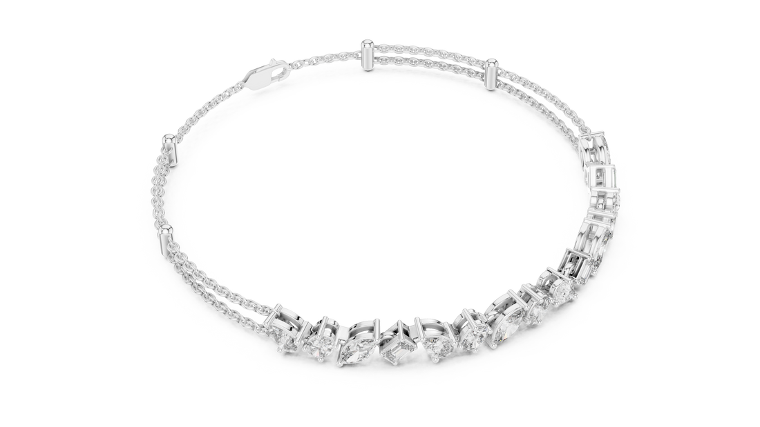 Elegant Diamond Chain Bracelet in White Gold | Multi Layer Mixed Shape Diamond Bracelet for Women