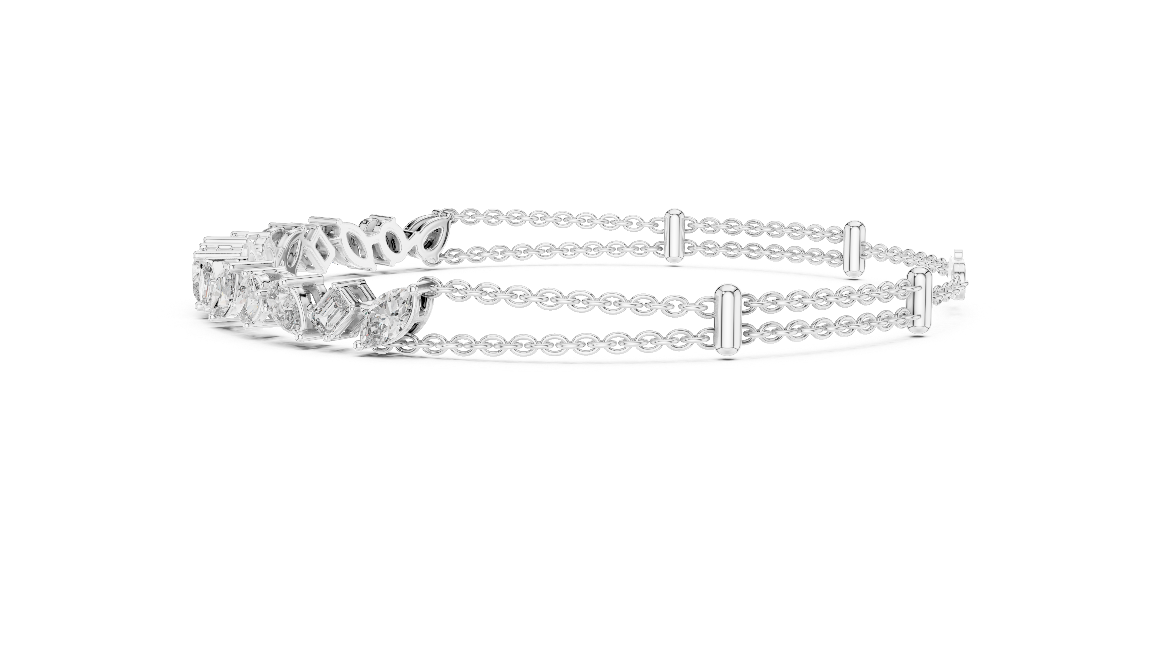 Elegant Diamond Chain Bracelet in White Gold | Multi Layer Mixed Shape Diamond Bracelet for Women