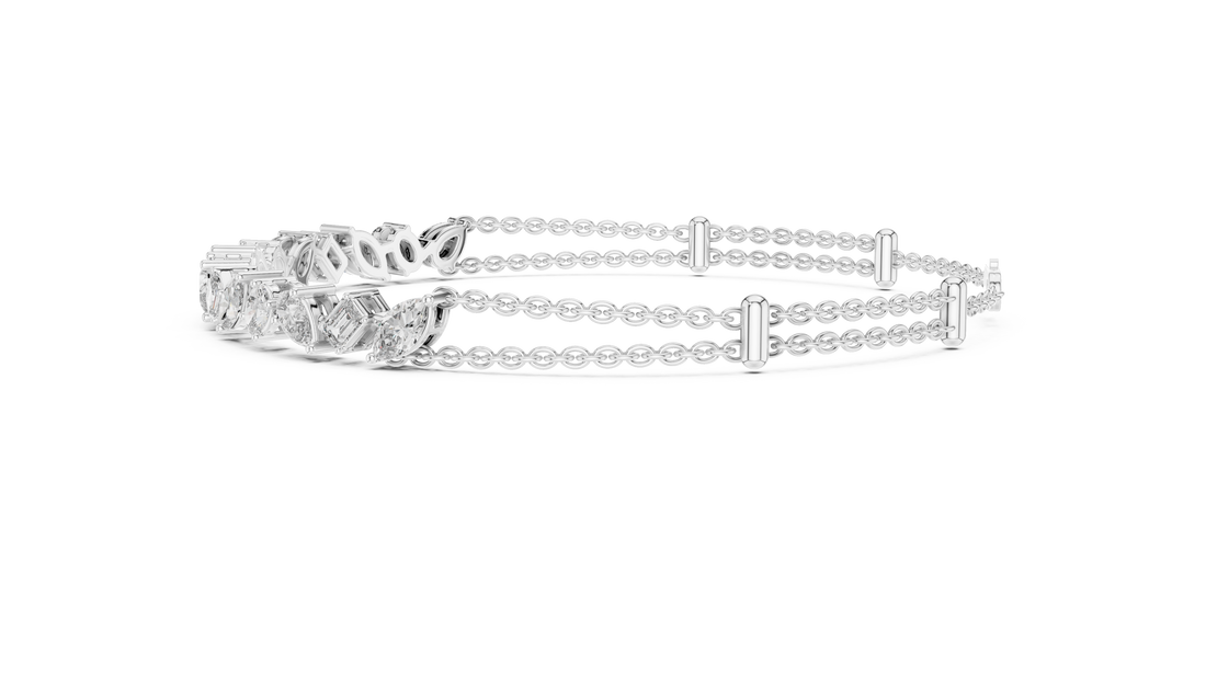 Elegant Diamond Chain Bracelet in White Gold | Multi Layer Mixed Shape Diamond Bracelet for Women