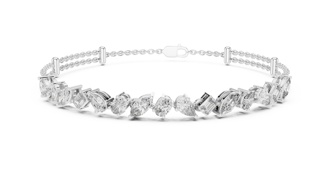 Elegant Diamond Chain Bracelet in White Gold | Multi Layer Mixed Shape Diamond Bracelet for Women