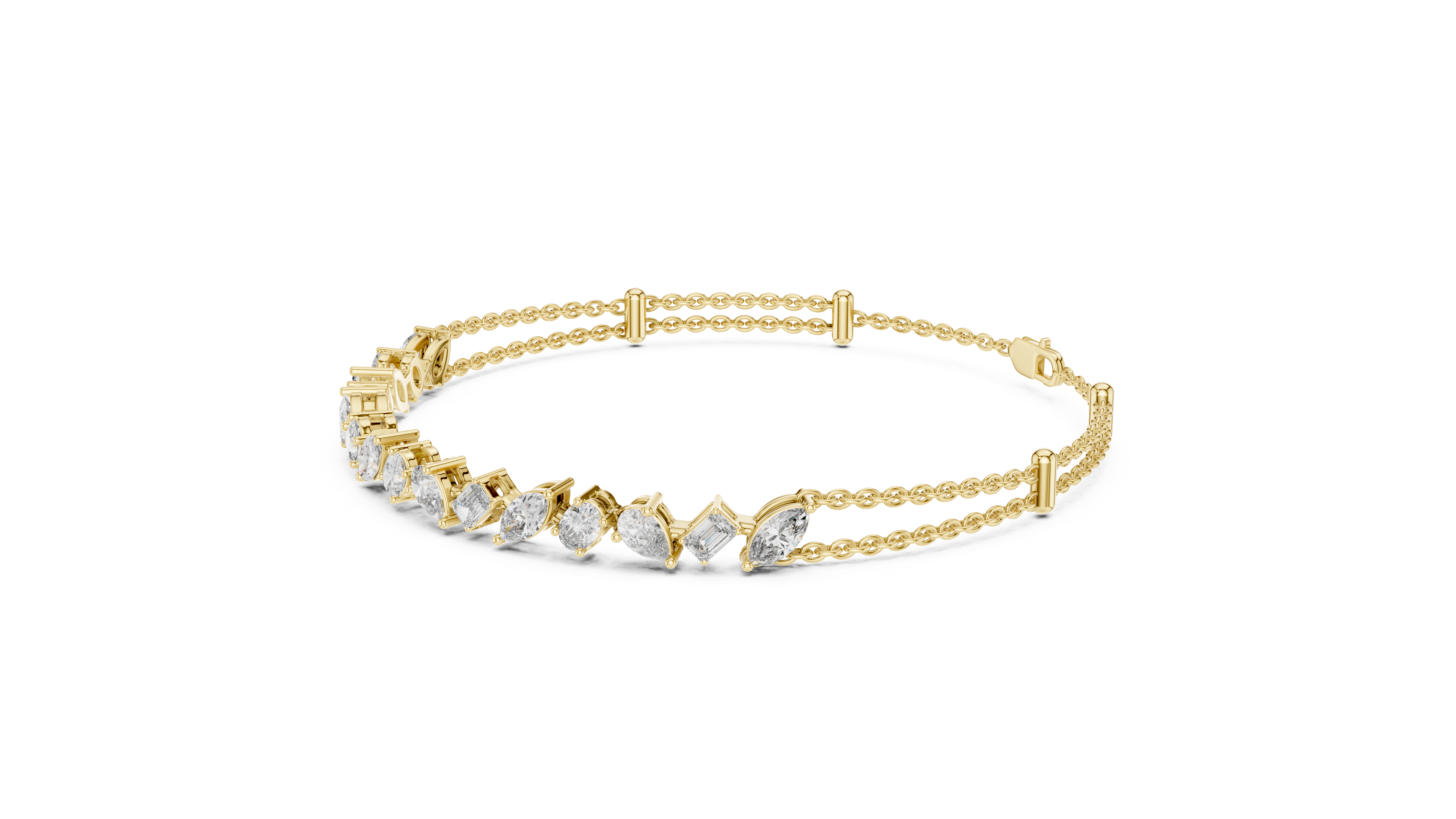 Elegant Diamond Chain Bracelet in White Gold | Multi Layer Mixed Shape Diamond Bracelet for Women