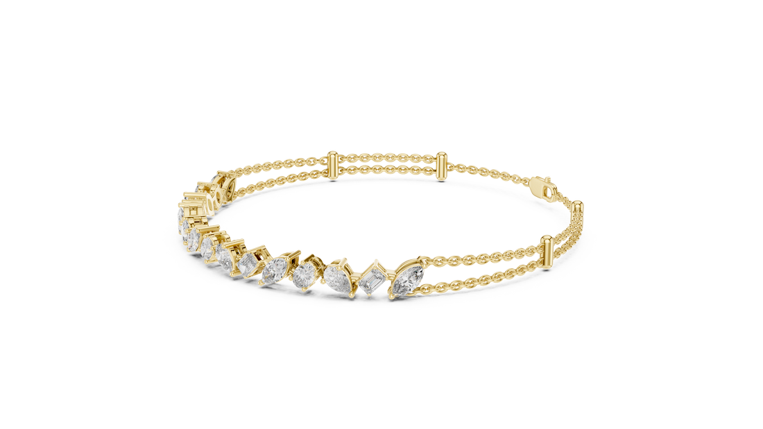 Elegant Diamond Chain Bracelet in White Gold | Multi Layer Mixed Shape Diamond Bracelet for Women