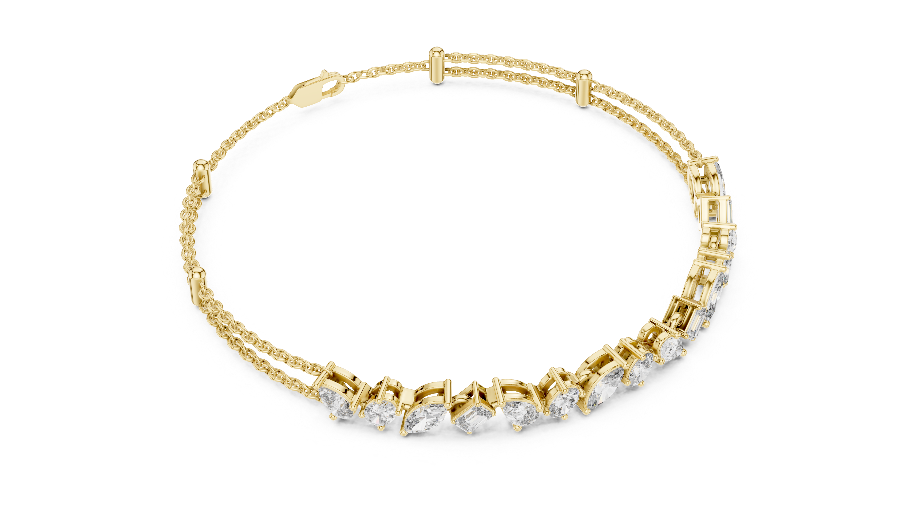 Elegant Diamond Chain Bracelet in White Gold | Multi Layer Mixed Shape Diamond Bracelet for Women