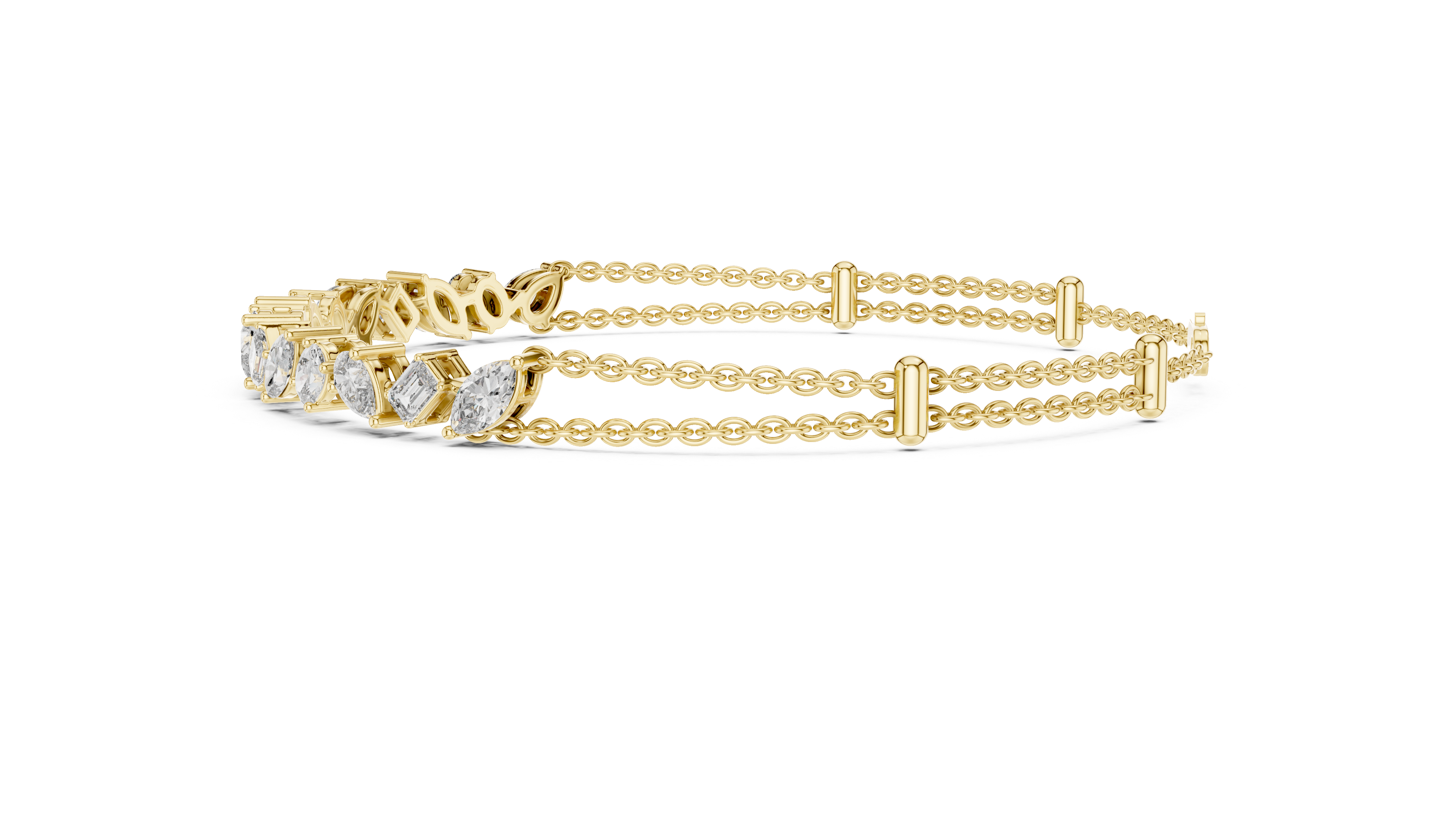 Elegant Diamond Chain Bracelet in White Gold | Multi Layer Mixed Shape Diamond Bracelet for Women