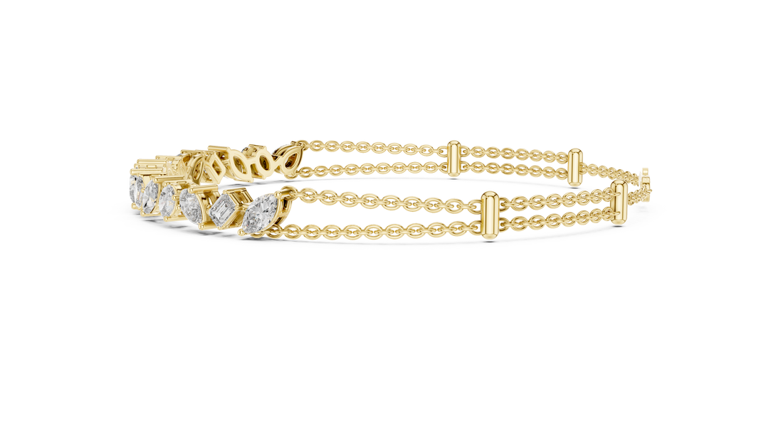 Elegant Diamond Chain Bracelet in White Gold | Multi Layer Mixed Shape Diamond Bracelet for Women