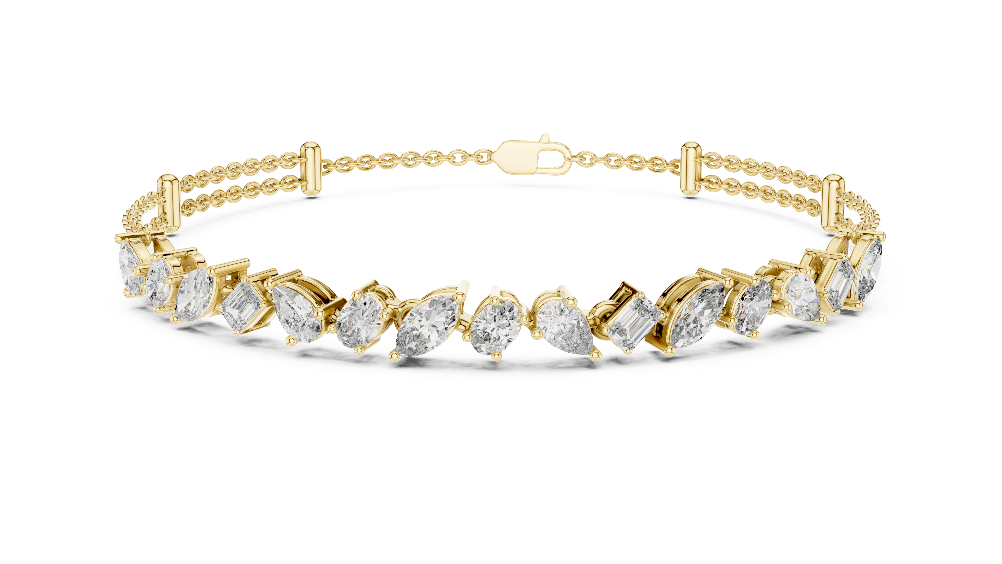 Elegant Diamond Chain Bracelet in White Gold | Multi Layer Mixed Shape Diamond Bracelet for Women