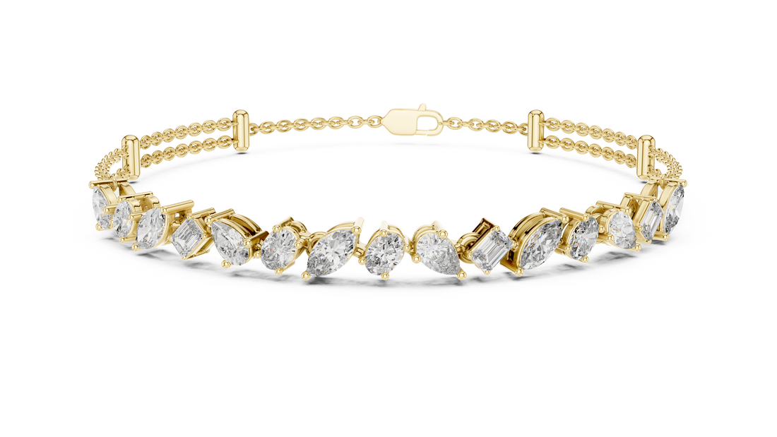 Elegant Diamond Chain Bracelet in White Gold | Multi Layer Mixed Shape Diamond Bracelet for Women