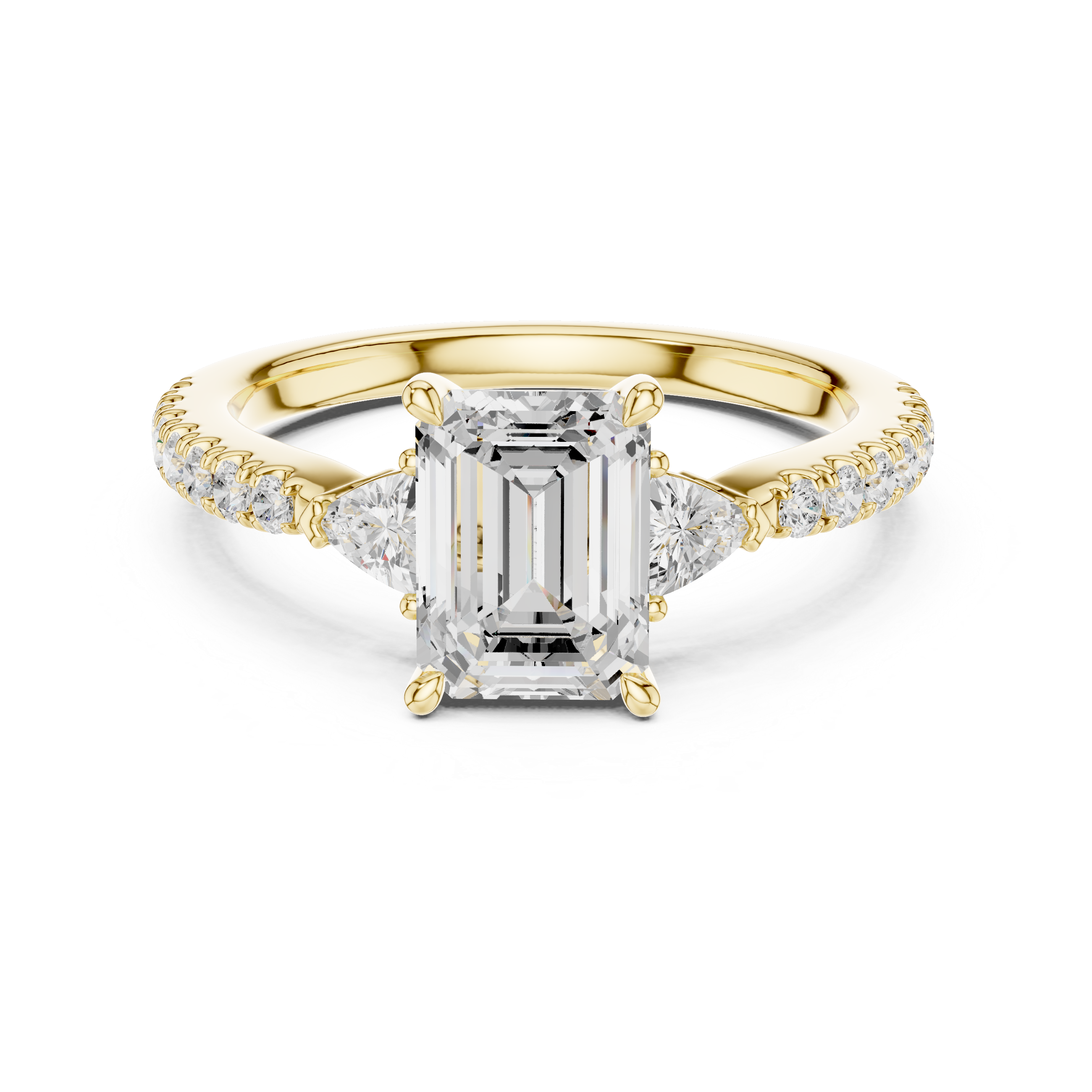 Emerald Cut Three Stone Diamond Ring |Trillion Side Stone Engagement Ring