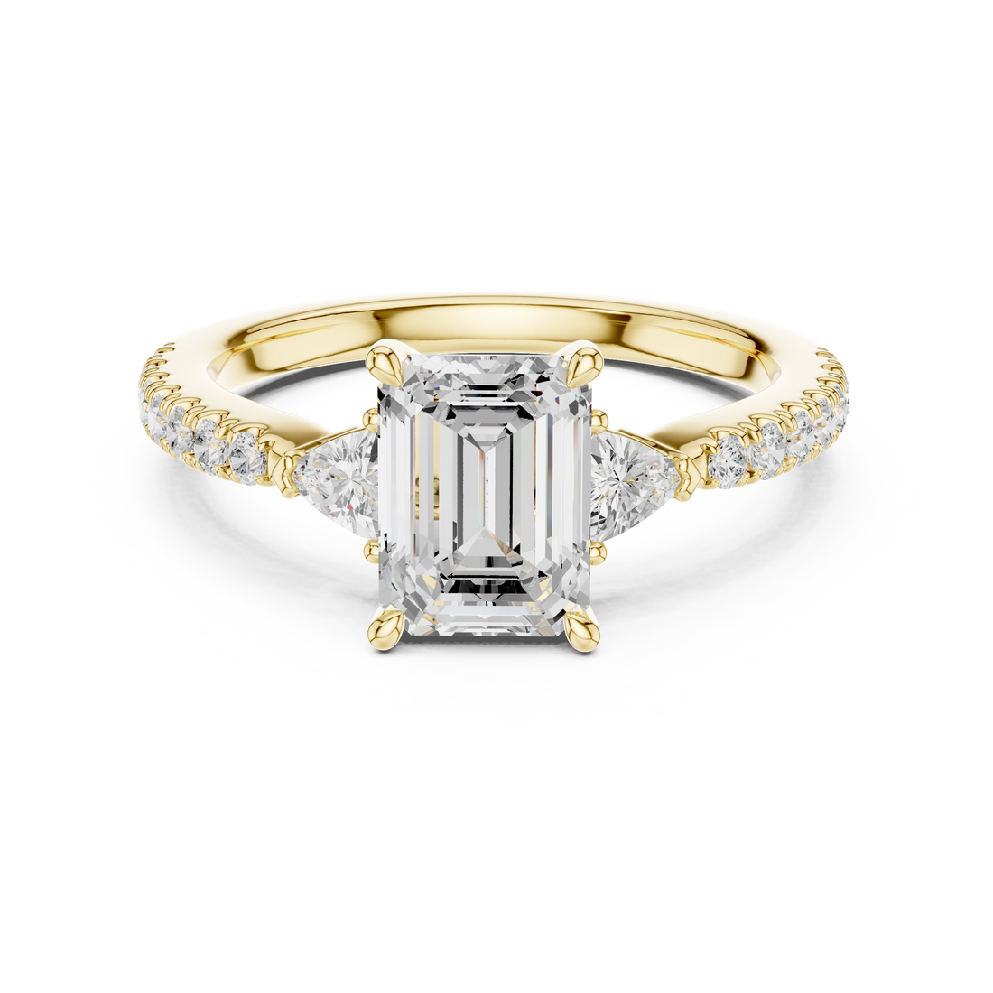 Emerald Cut Three Stone Diamond Ring |Trillion Side Stone Engagement Ring