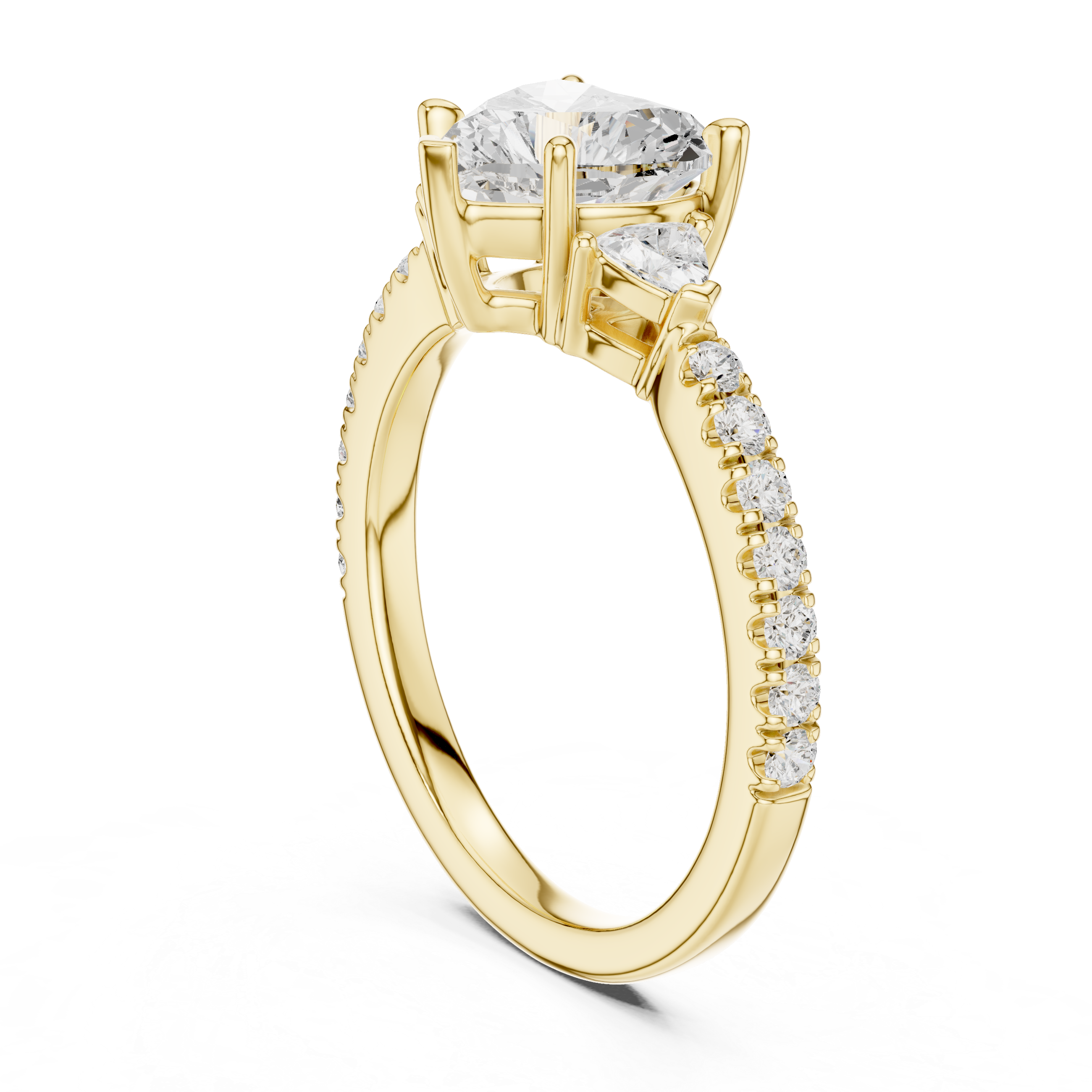 Sophisticated Heart Cut Diamond Ring – Three Stone Pave Band Design