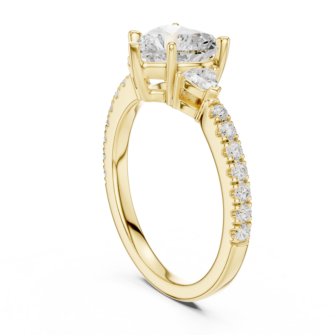 Sophisticated Heart Cut Diamond Ring – Three Stone Pave Band Design
