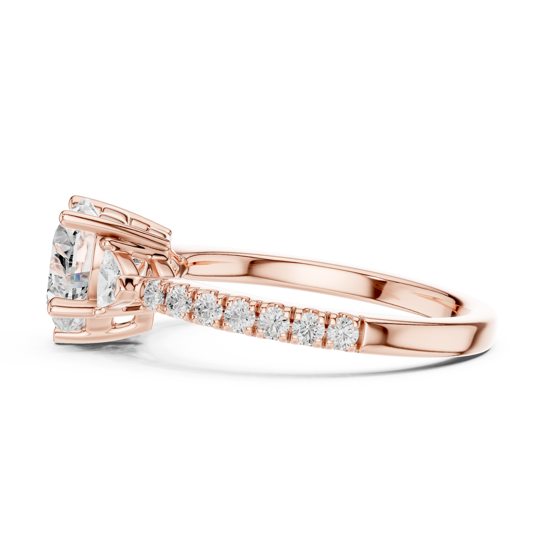 Sophisticated Heart Cut Diamond Ring – Three Stone Pave Band Design