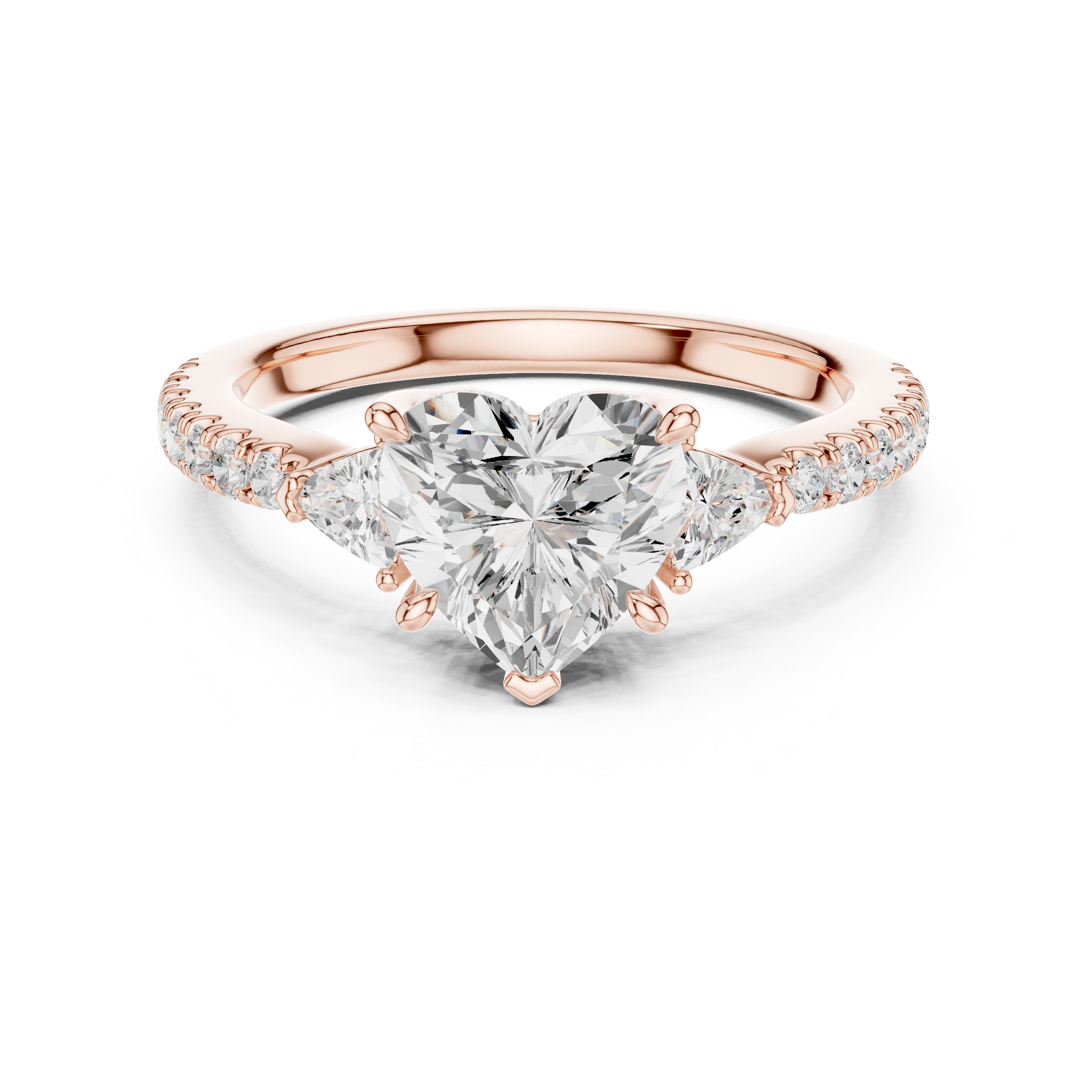 Sophisticated Heart Cut Diamond Ring – Three Stone Pave Band Design