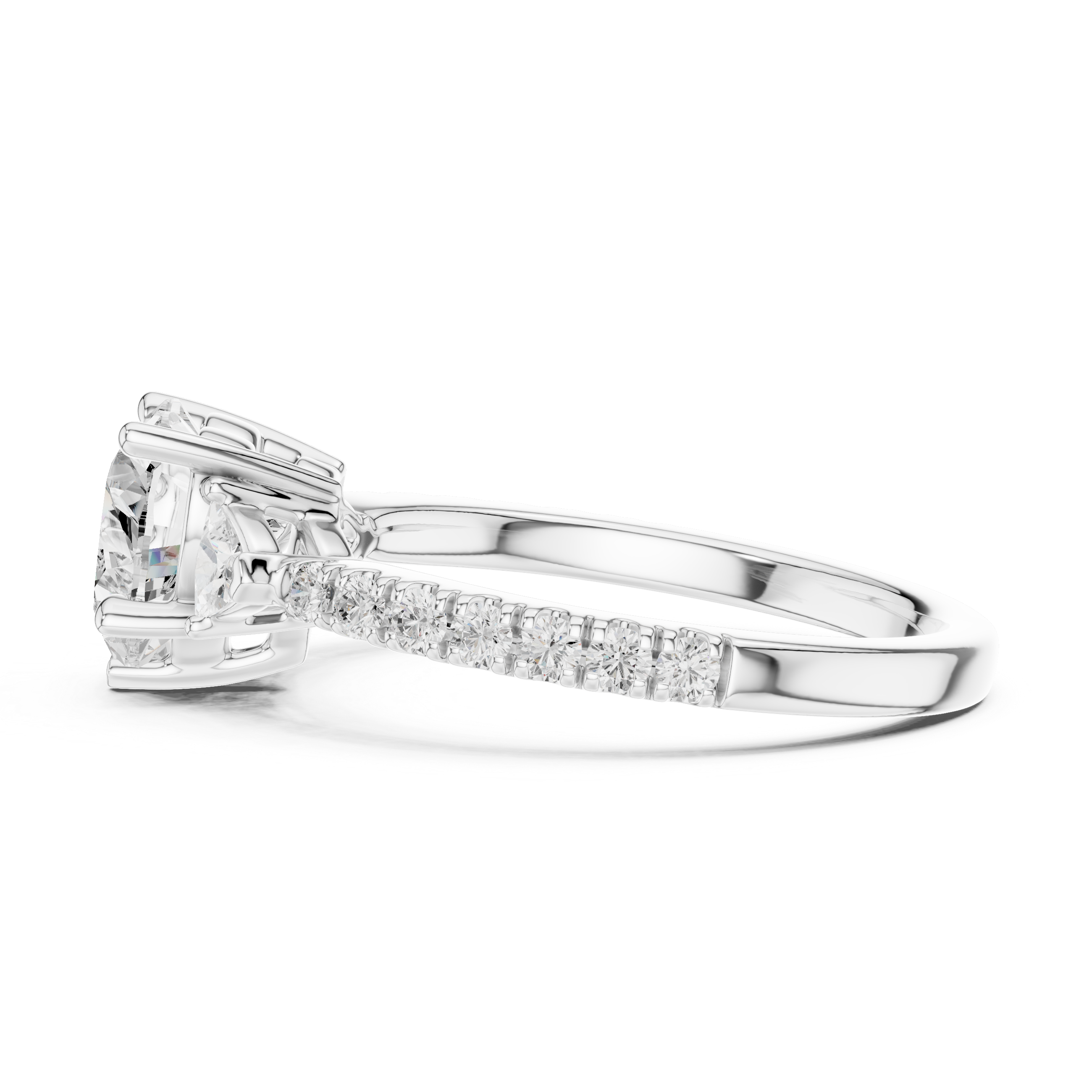 Sophisticated Heart Cut Diamond Ring – Three Stone Pave Band Design