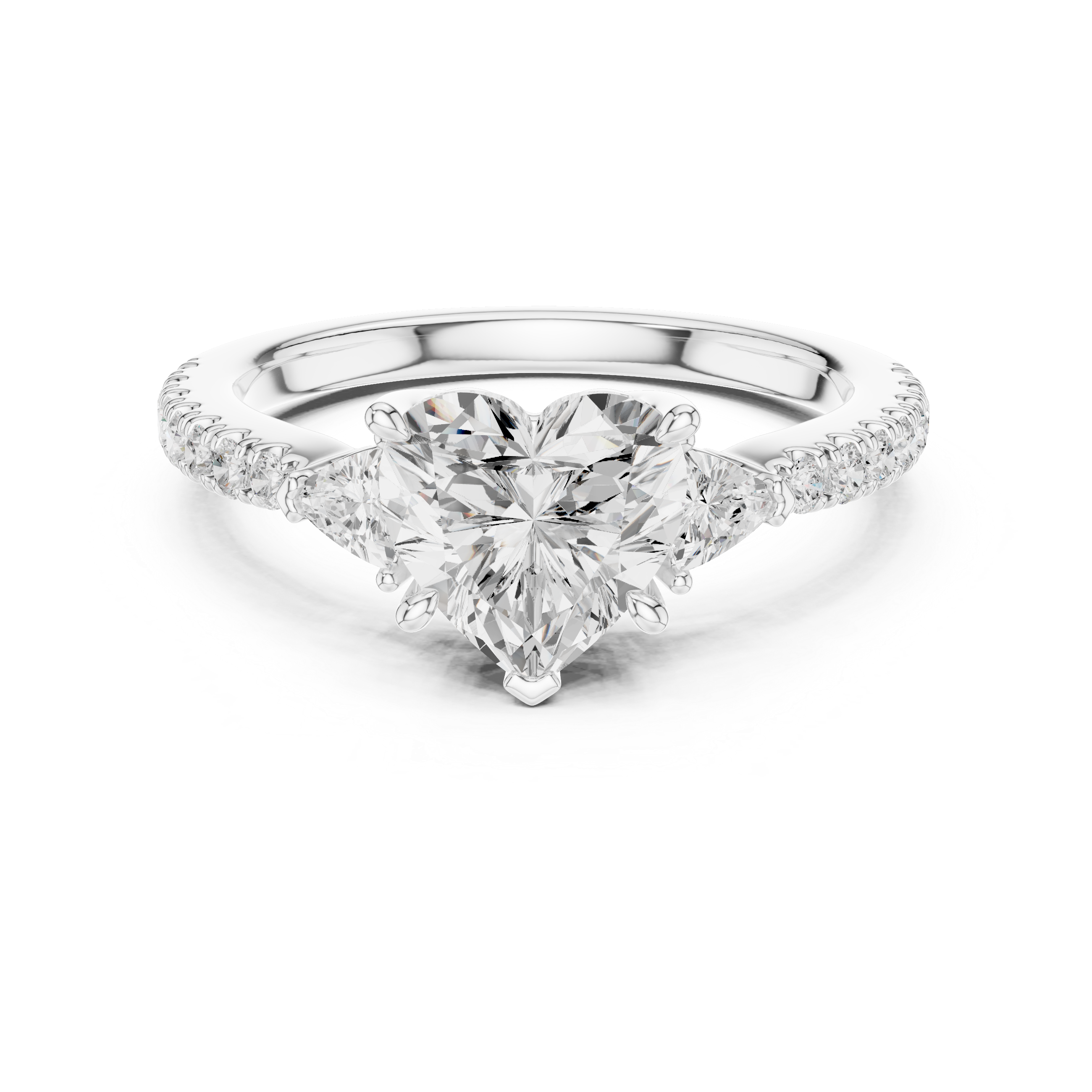 Sophisticated Heart Cut Diamond Ring – Three Stone Pave Band Design