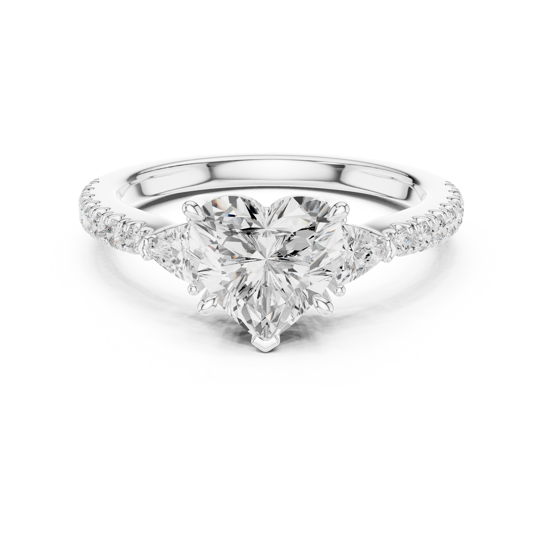 Sophisticated Heart Cut Diamond Ring – Three Stone Pave Band Design