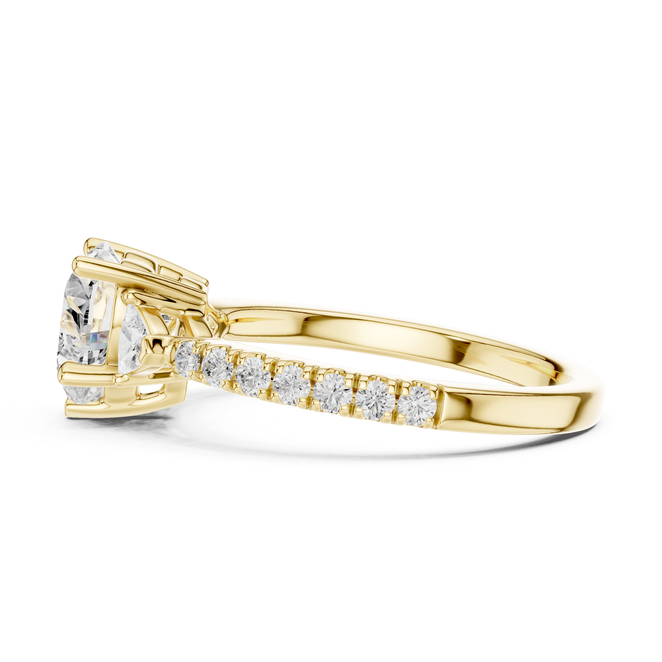 Sophisticated Heart Cut Diamond Ring – Three Stone Pave Band Design