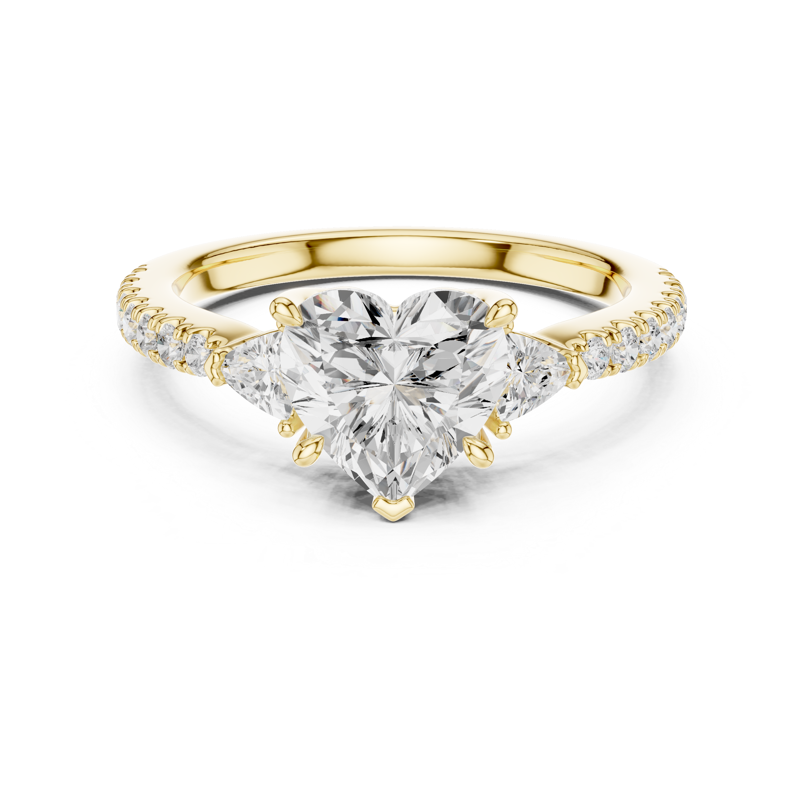 Sophisticated Heart Cut Diamond Ring – Three Stone Pave Band Design