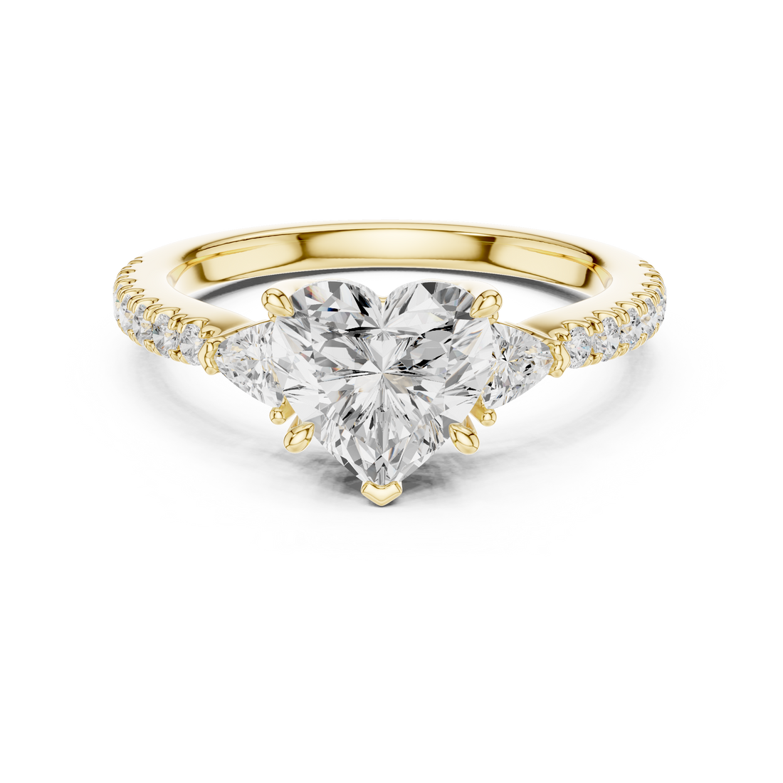 Sophisticated Heart Cut Diamond Ring – Three Stone Pave Band Design