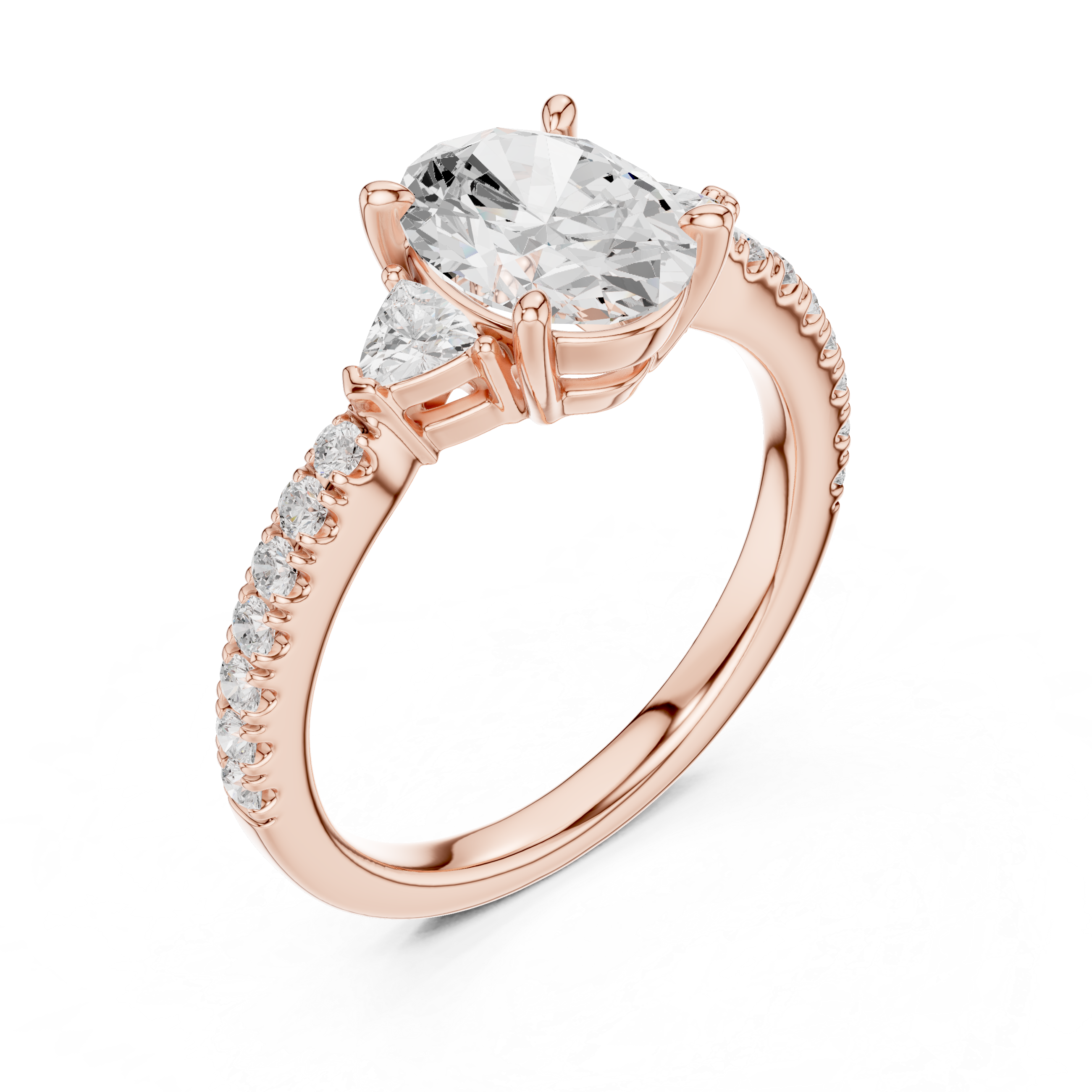 Premium Oval Cut Diamond Ring | Trillion Side & Pave Shank Style