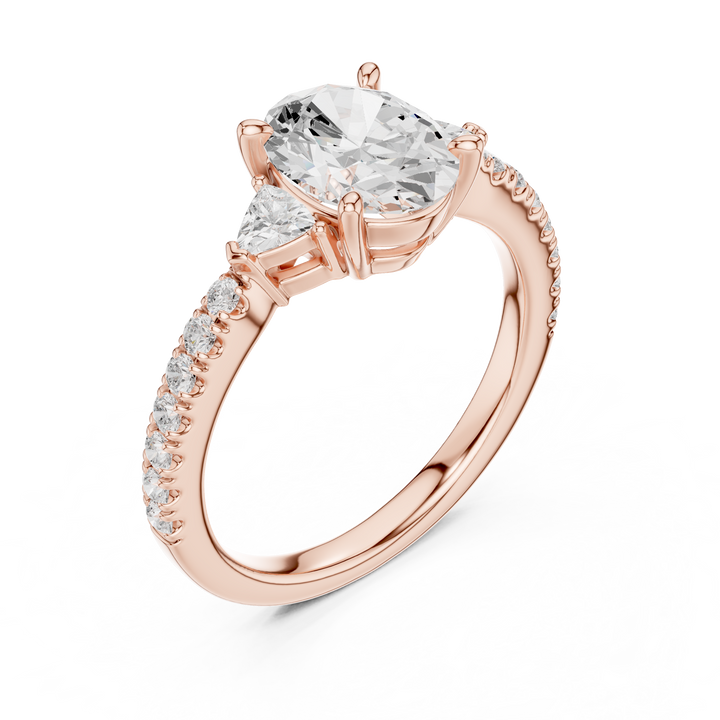 Premium Oval Cut Diamond Ring | Trillion Side & Pave Shank Style