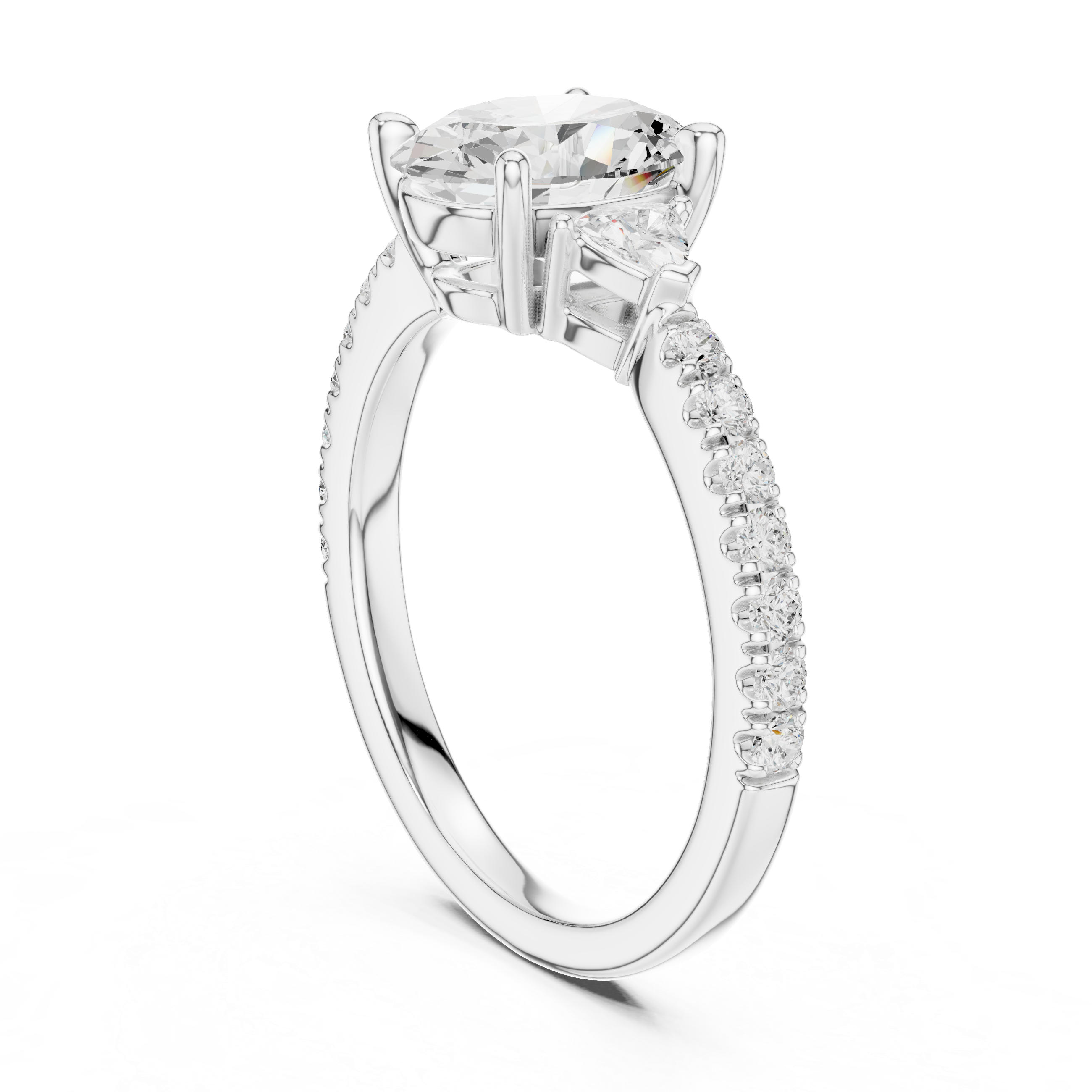 Premium Oval Cut Diamond Ring | Trillion Side & Pave Shank Style