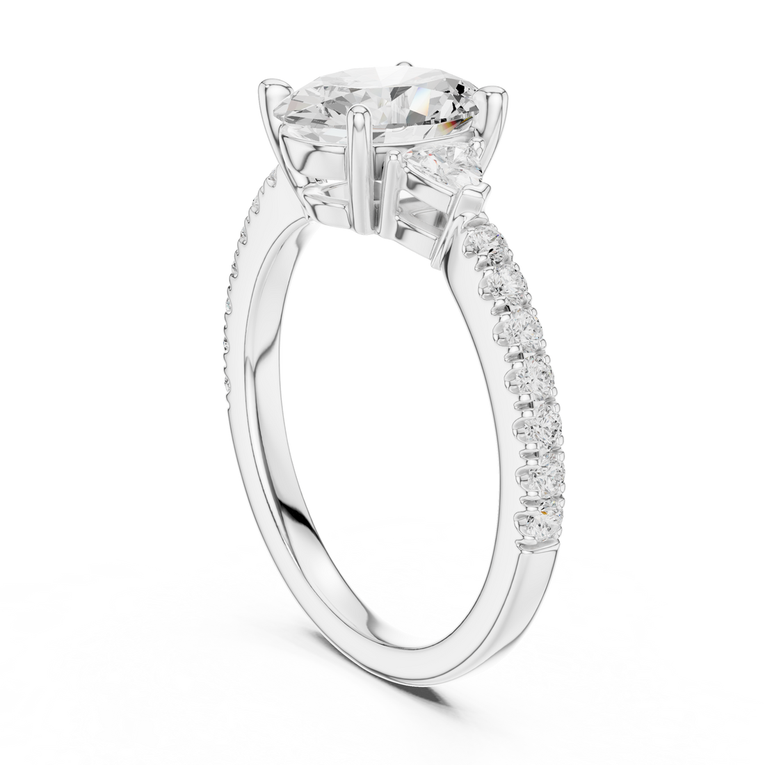 Premium Oval Cut Diamond Ring | Trillion Side & Pave Shank Style