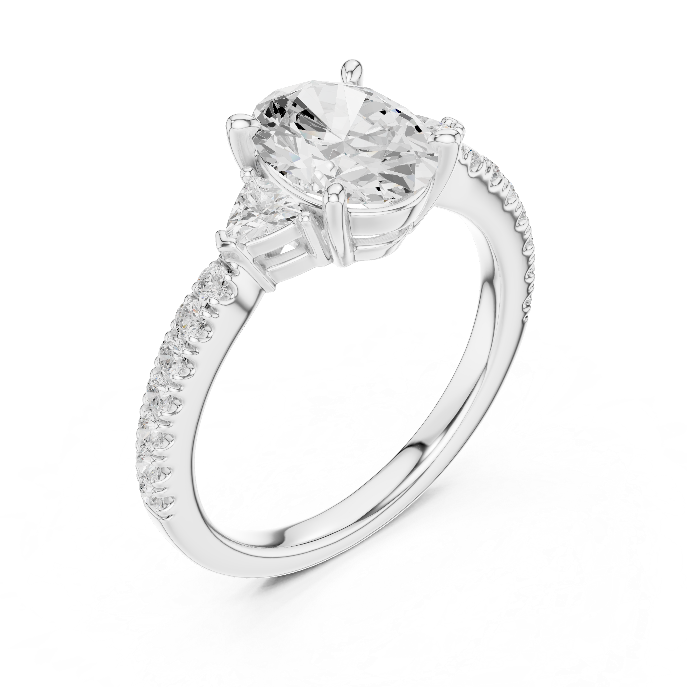 Premium Oval Cut Diamond Ring | Trillion Side & Pave Shank Style