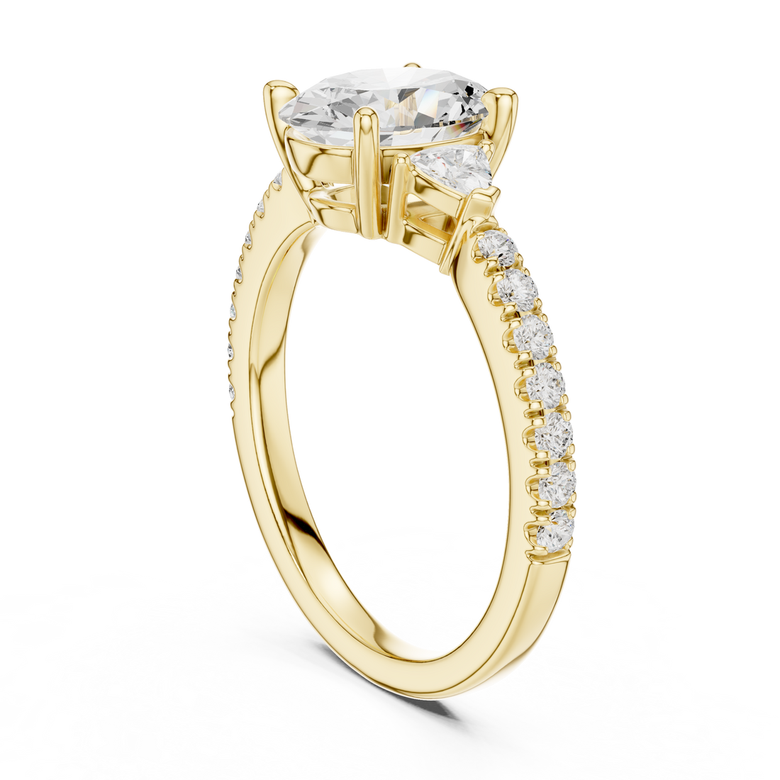 Premium Oval Cut Diamond Ring | Trillion Side & Pave Shank Style