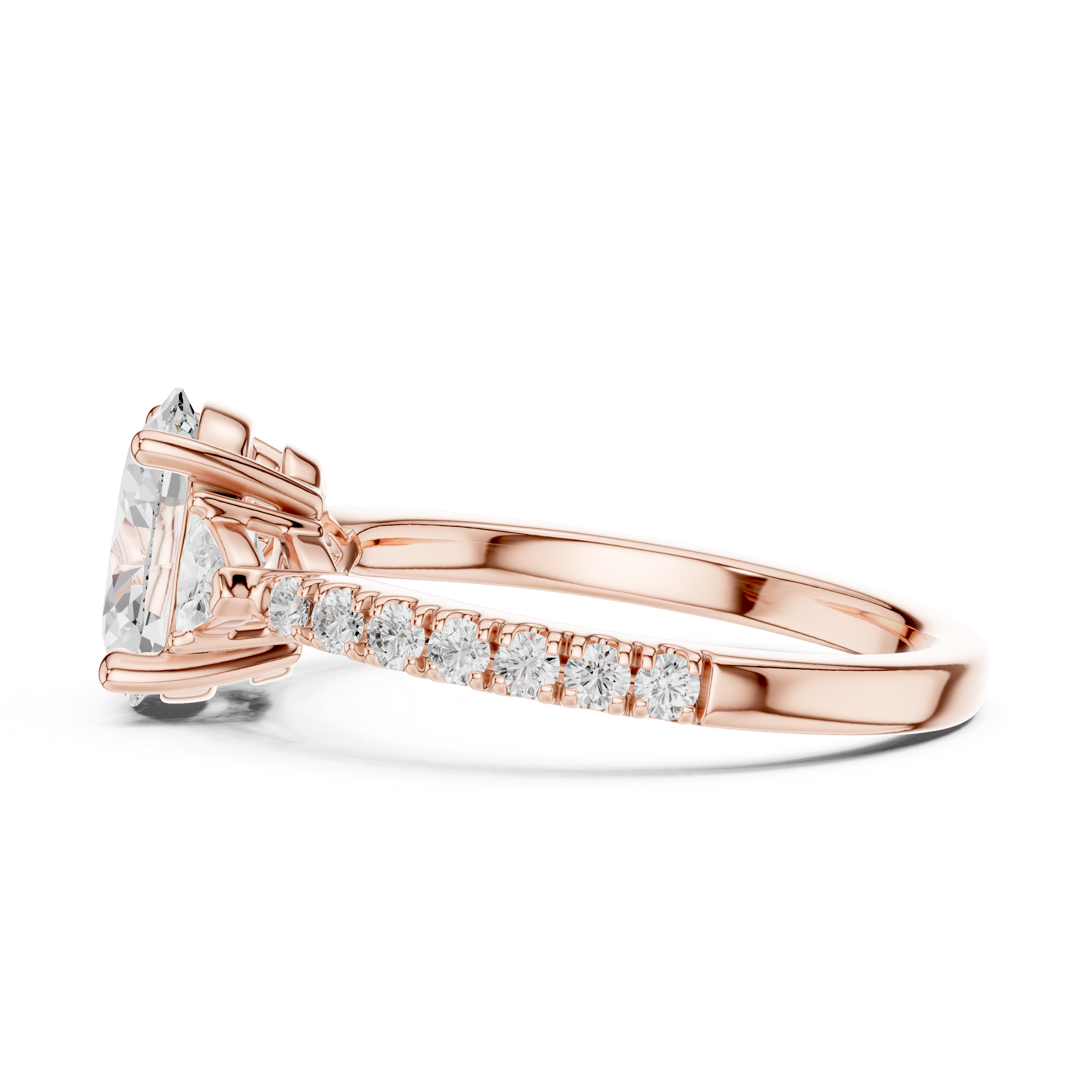 Premium Oval Cut Diamond Ring | Trillion Side & Pave Shank Style