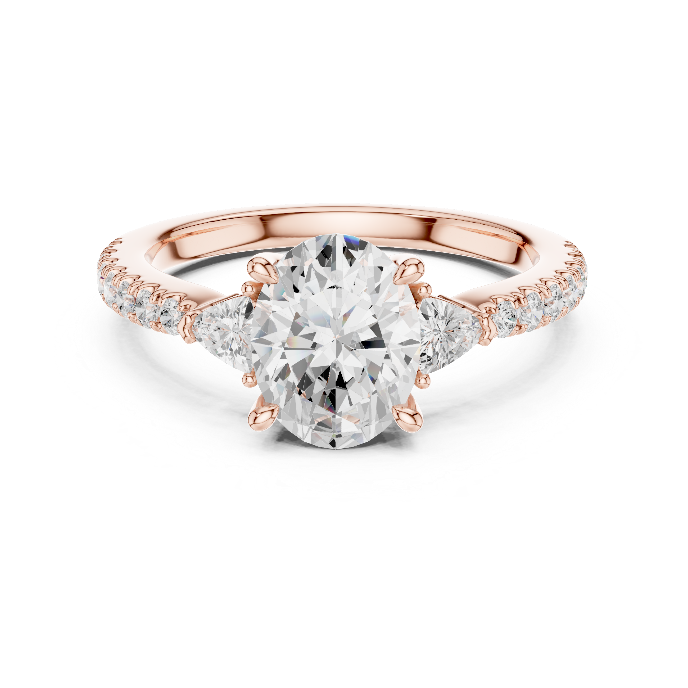Premium Oval Cut Diamond Ring | Trillion Side & Pave Shank Style
