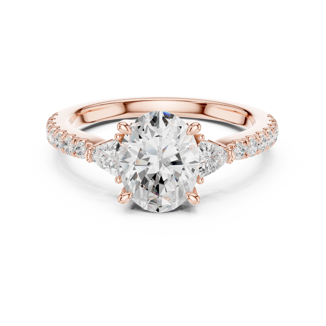 Premium Oval Cut Diamond Ring | Trillion Side & Pave Shank Style