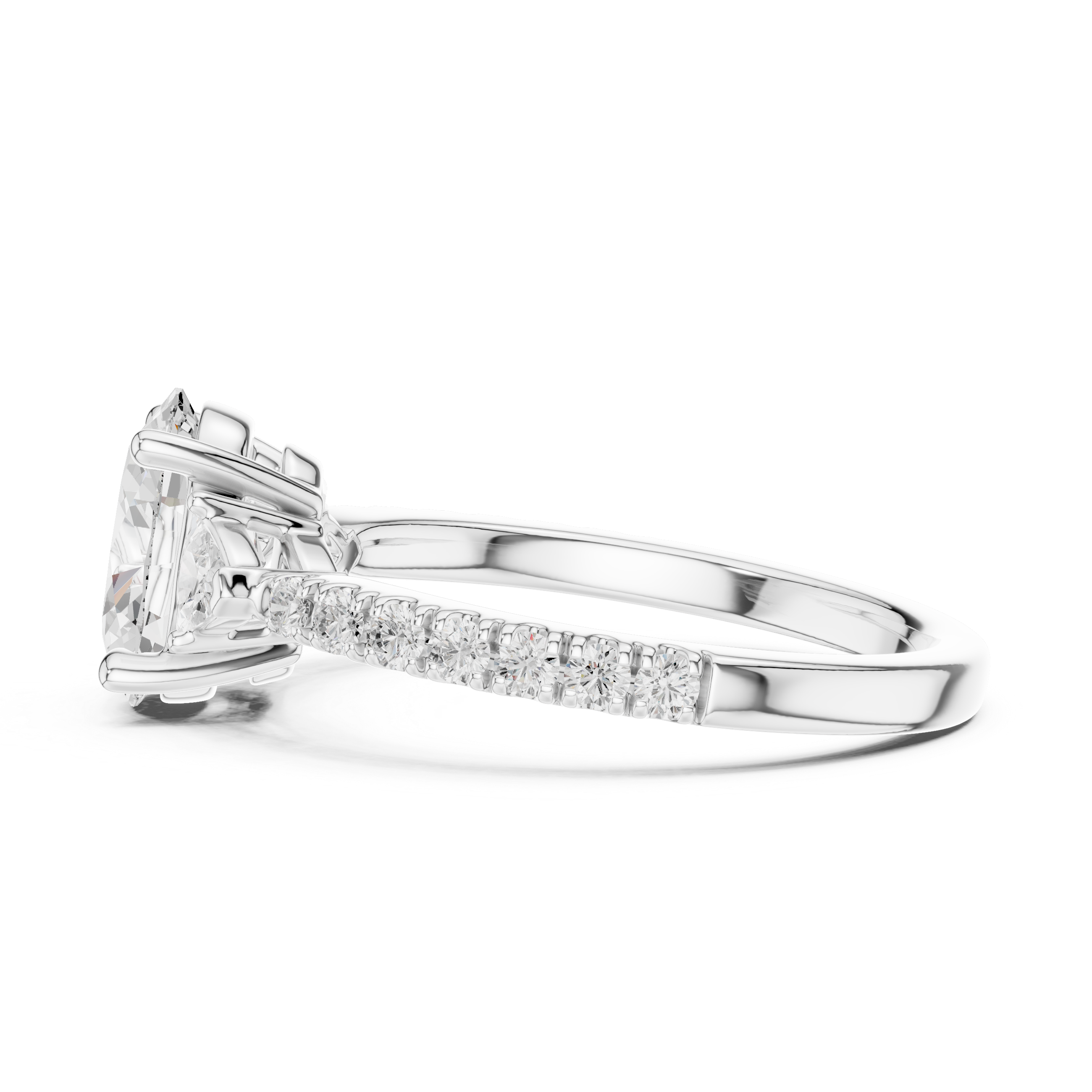 Premium Oval Cut Diamond Ring | Trillion Side & Pave Shank Style