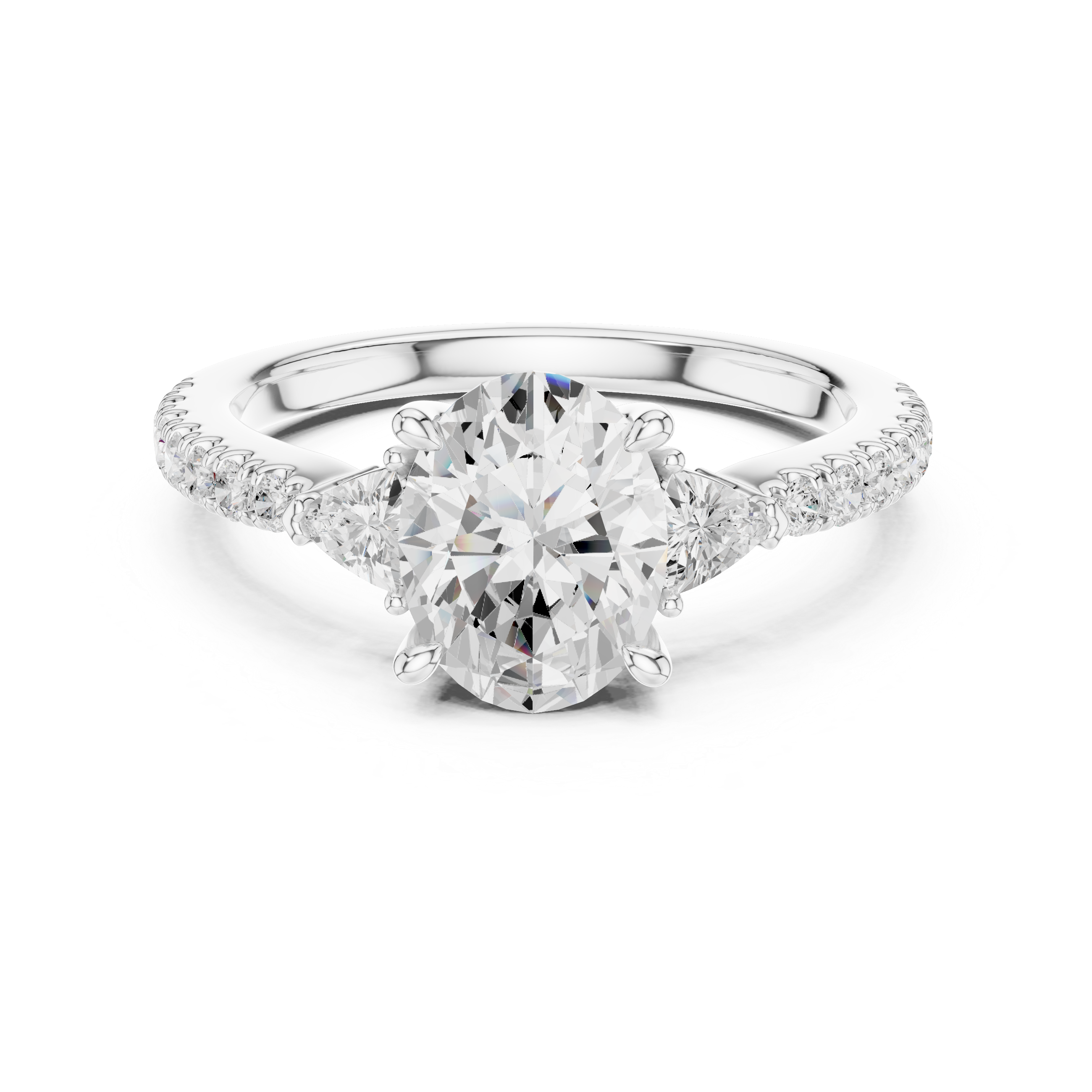Premium Oval Cut Diamond Ring | Trillion Side & Pave Shank Style