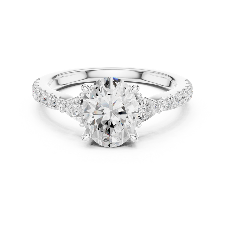Premium Oval Cut Diamond Ring | Trillion Side & Pave Shank Style