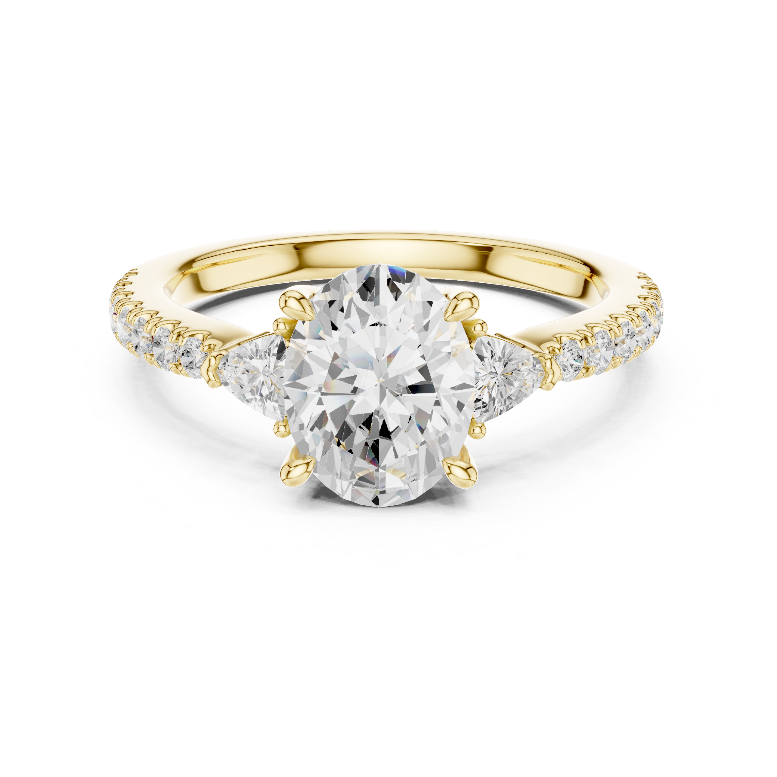 Premium Oval Cut Diamond Ring | Trillion Side & Pave Shank Style