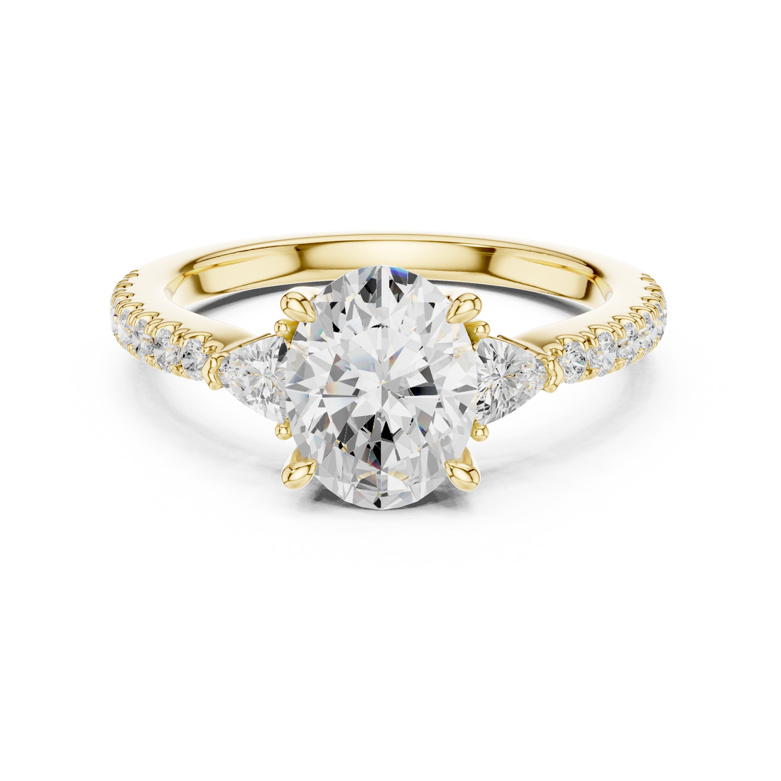 Premium Oval Cut Diamond Ring | Trillion Side & Pave Shank Style