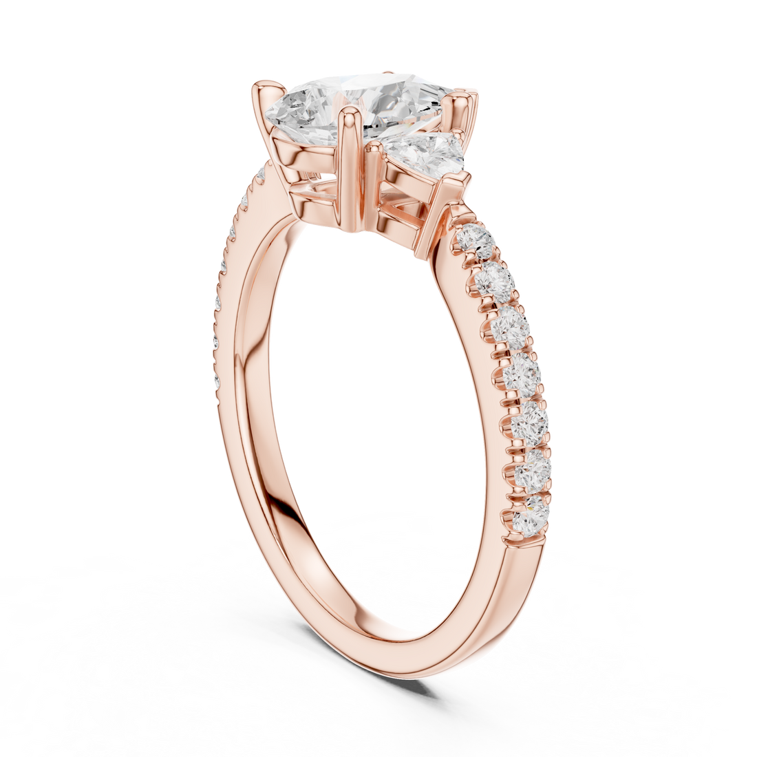 Three Stone Pear Cut Diamond Ring | Classic Trillion Accent Setting