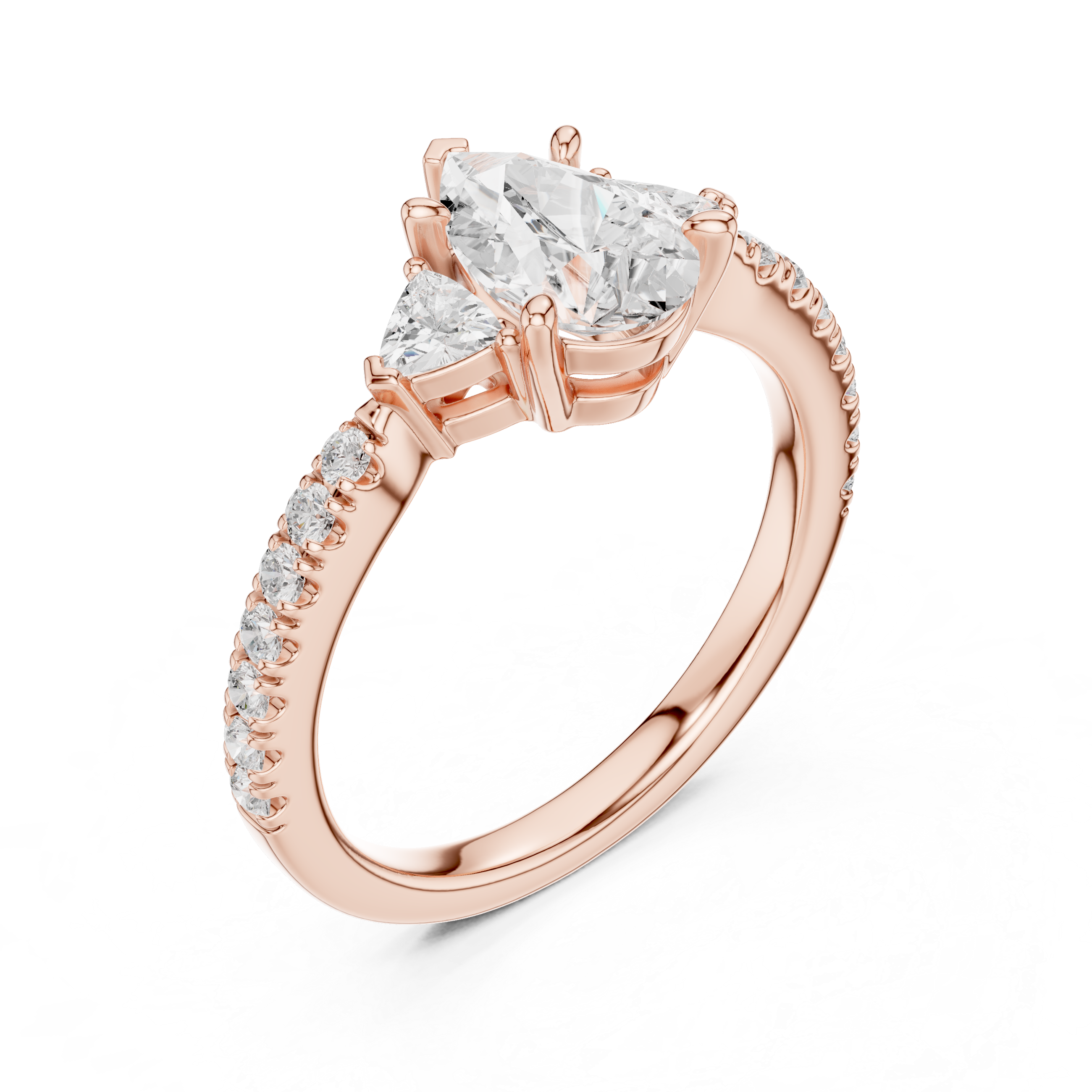 Three Stone Pear Cut Diamond Ring | Classic Trillion Accent Setting