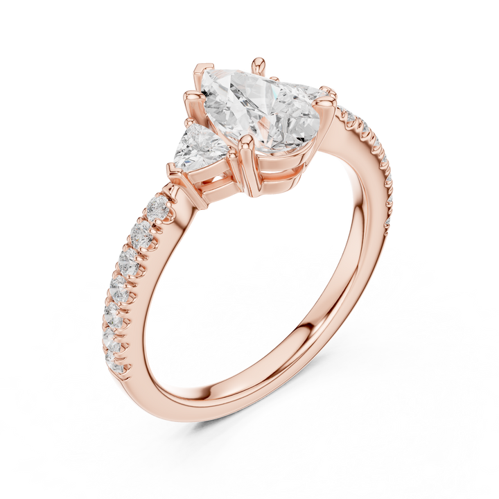 Three Stone Pear Cut Diamond Ring | Classic Trillion Accent Setting