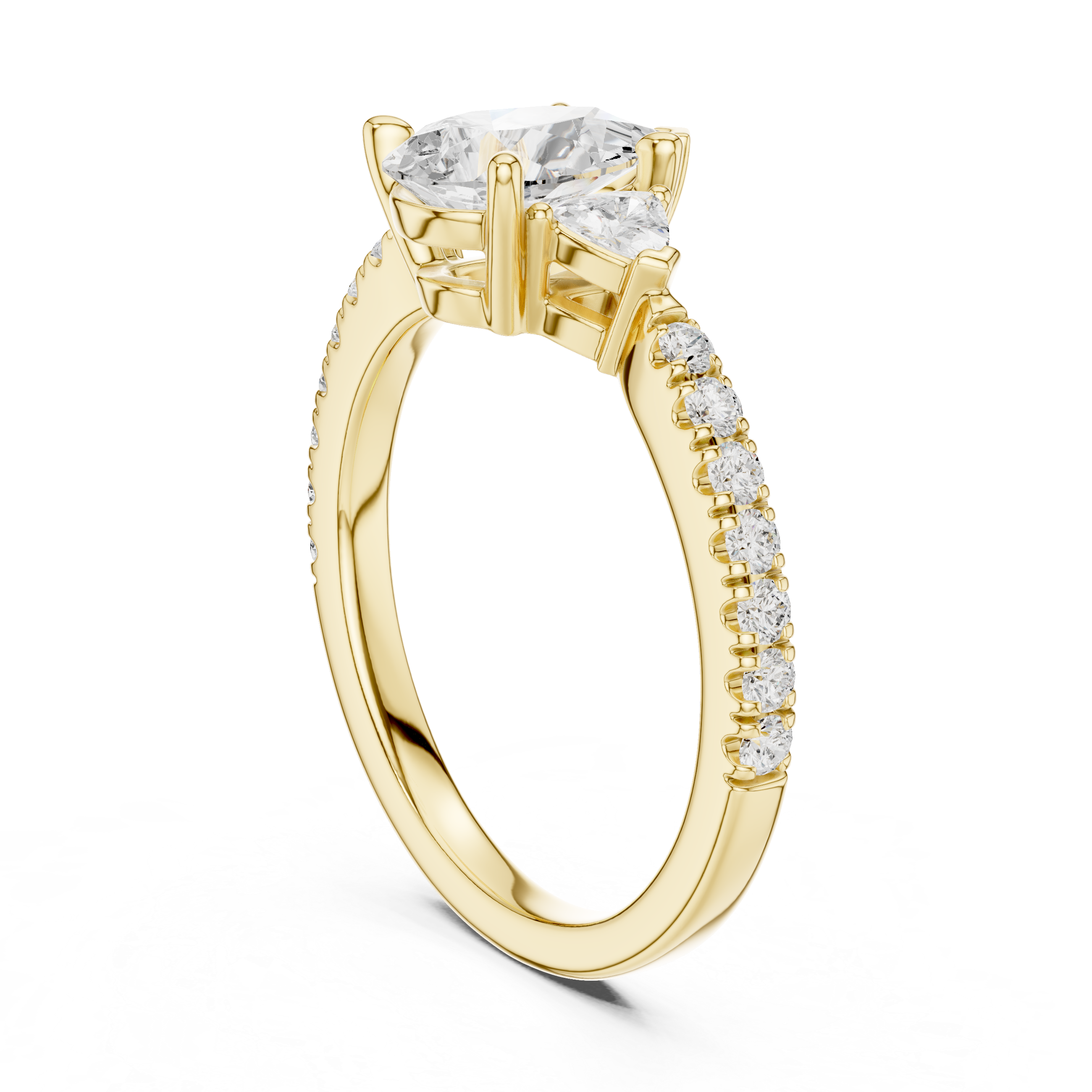 Three Stone Pear Cut Diamond Ring | Classic Trillion Accent Setting