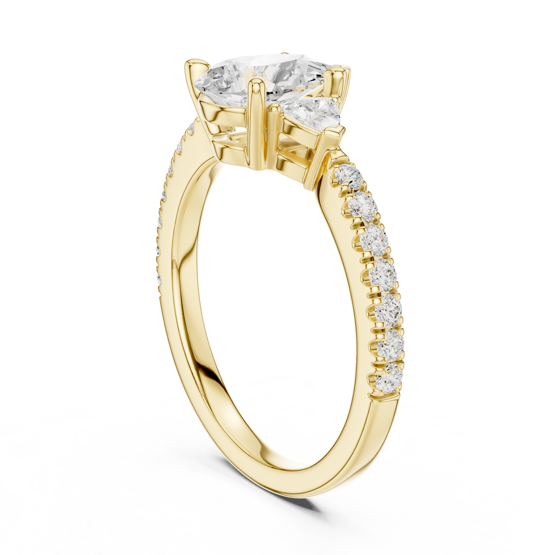 Three Stone Pear Cut Diamond Ring | Classic Trillion Accent Setting