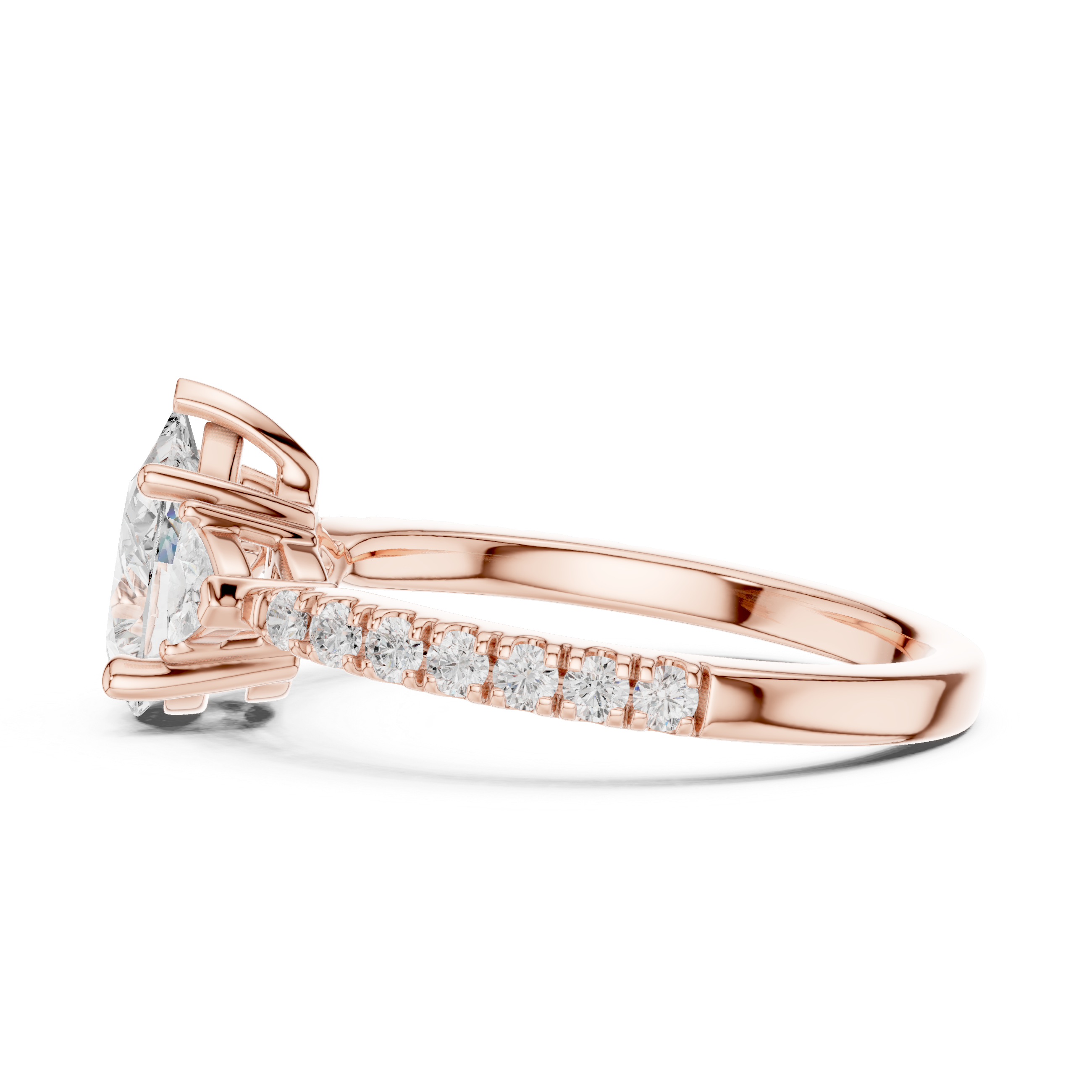Three Stone Pear Cut Diamond Ring | Classic Trillion Accent Setting