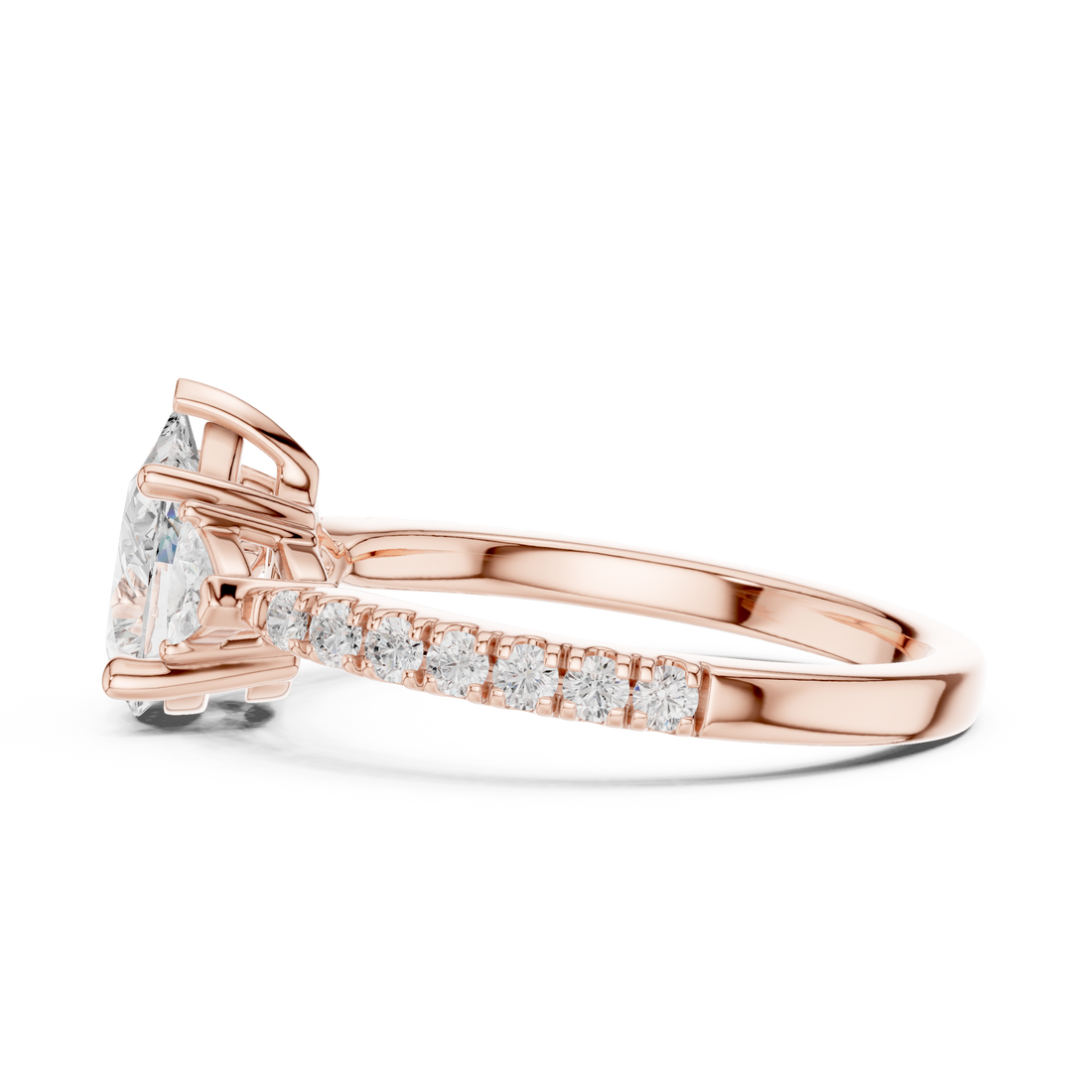 Three Stone Pear Cut Diamond Ring | Classic Trillion Accent Setting