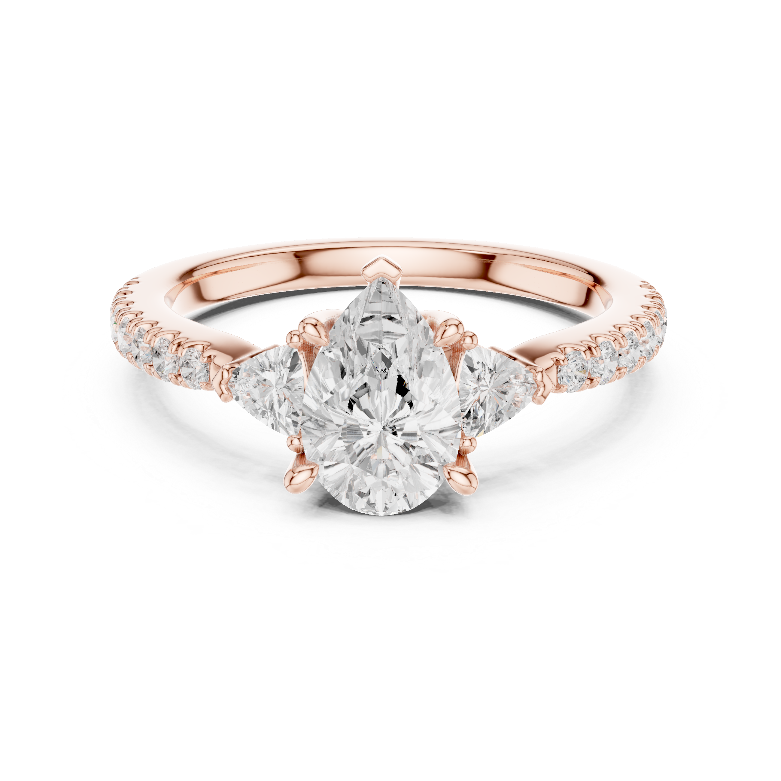 Three Stone Pear Cut Diamond Ring | Classic Trillion Accent Setting